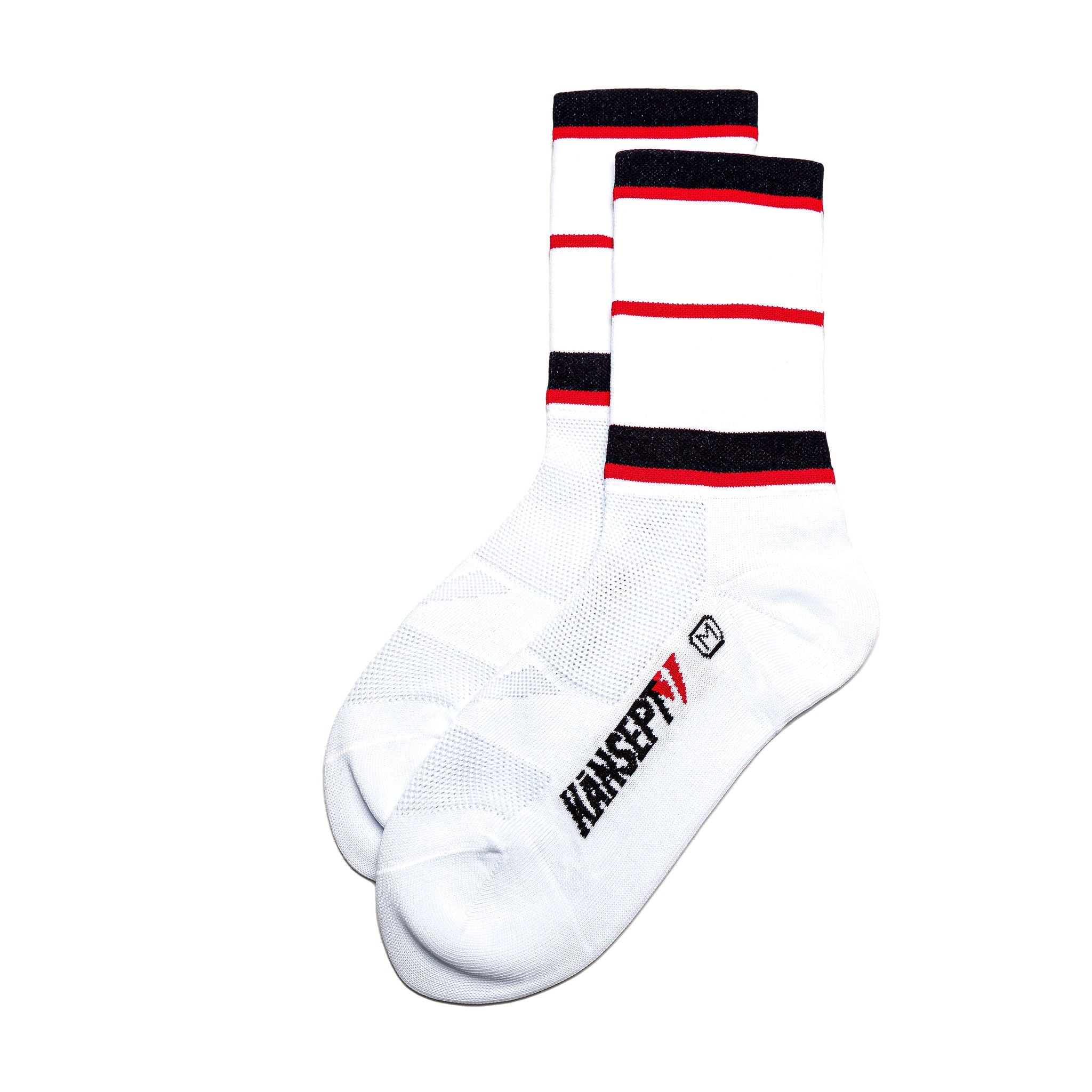 NOW ON SALE!!! ProSpec Rouleur Socks | Squadra Stripes | White/Midnight Blue/Flamme Rouge Red-0