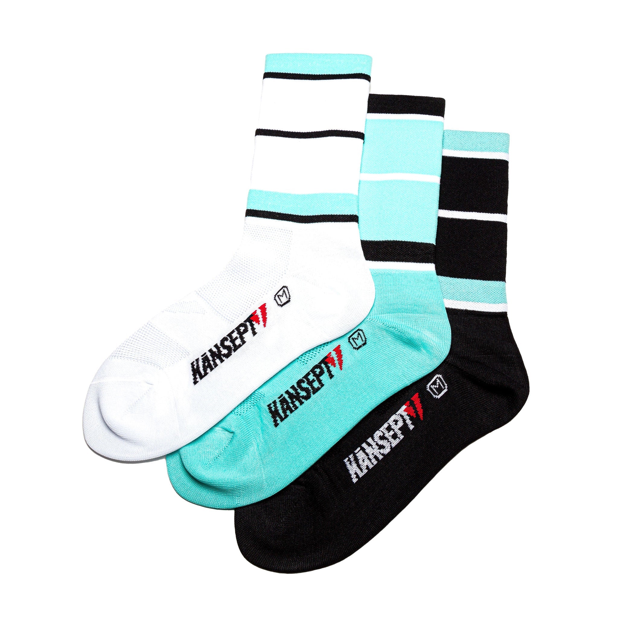NOW ON SALE!!! 3 PACK ProSpec Rouleur Sock | Squadra Stripes white/celeste/black | 3 pack bundle*-0