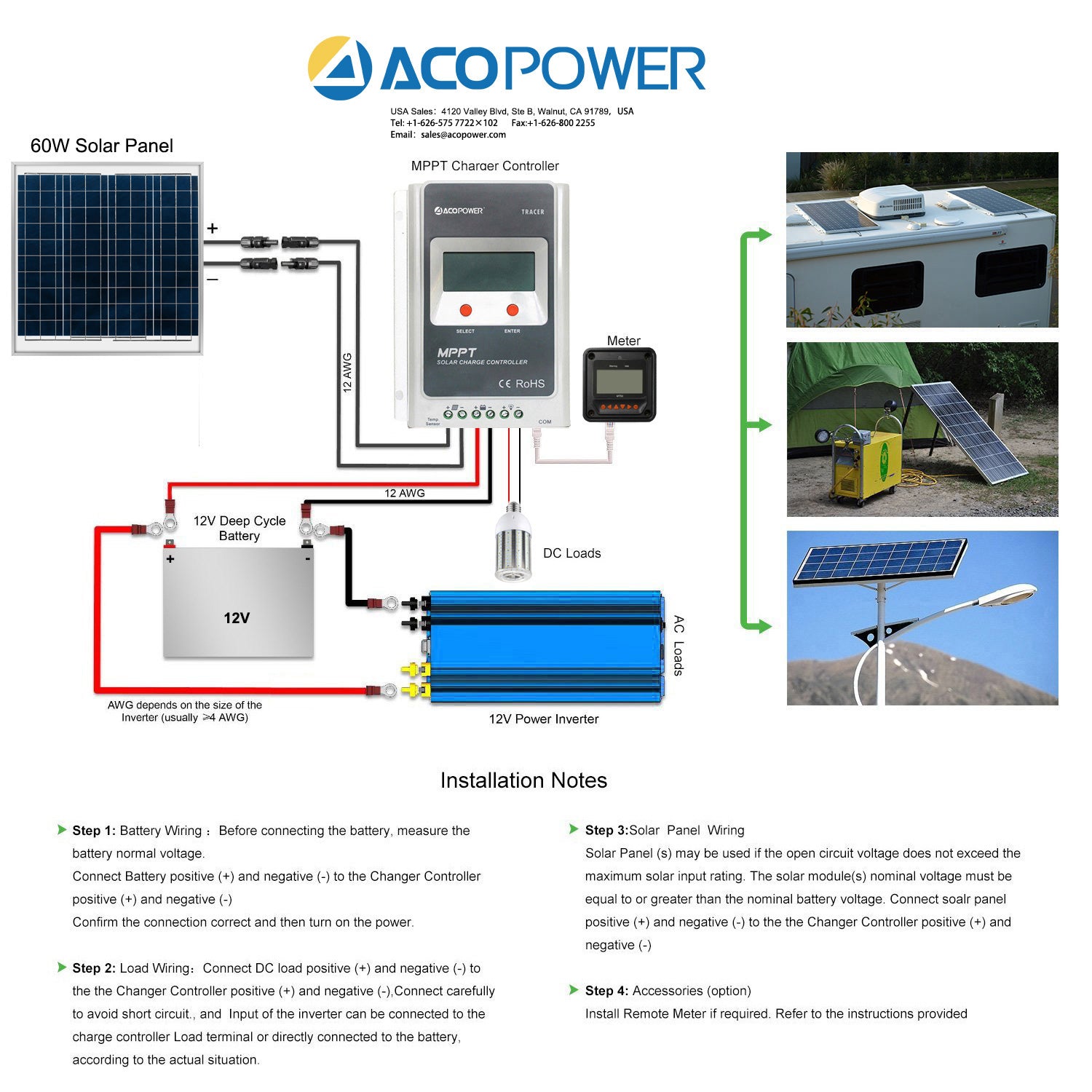 ACOPOWER 60W 12V Solar Charger Kit, 5A Charge Controller with Alligator Clips-6