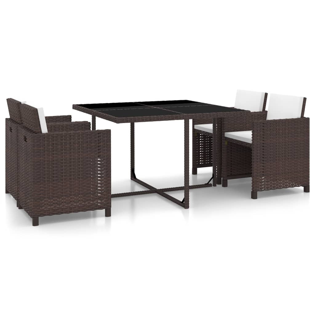 vidaXL Outdoor Dining Set with Cushions 5 Pieces Poly Rattan Multi Colors-3