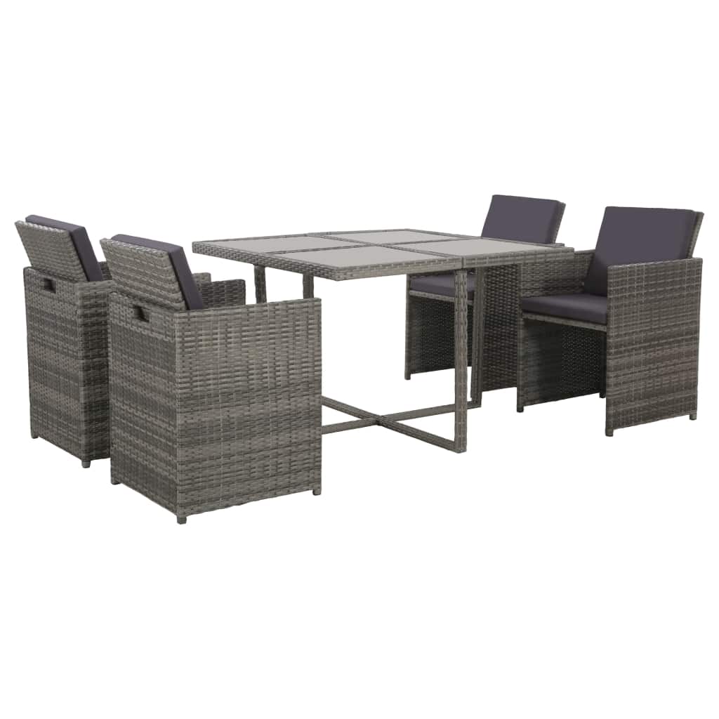 vidaXL Outdoor Dining Set with Cushions 5 Pieces Poly Rattan Multi Colors-6