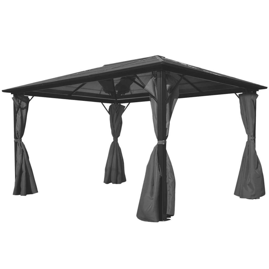 vidaXL Gazebo with Curtain Brown Aluminum Canopy 118.1"x118.1"/157.5"x118.1"-1