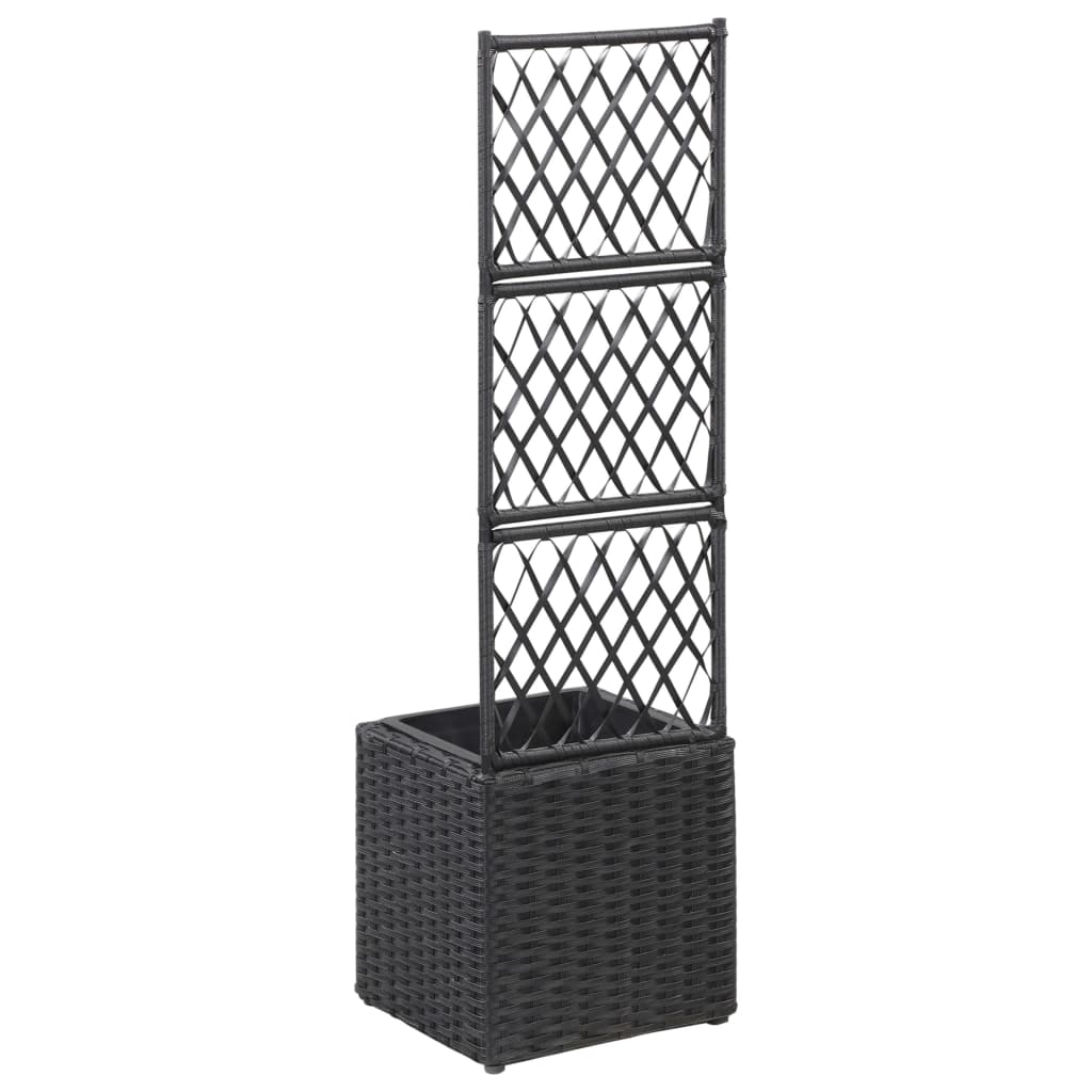 vidaXL Trellis Raised Bed with 3 Pots Poly Rattan Box Black/Brown Multi Sizes-2