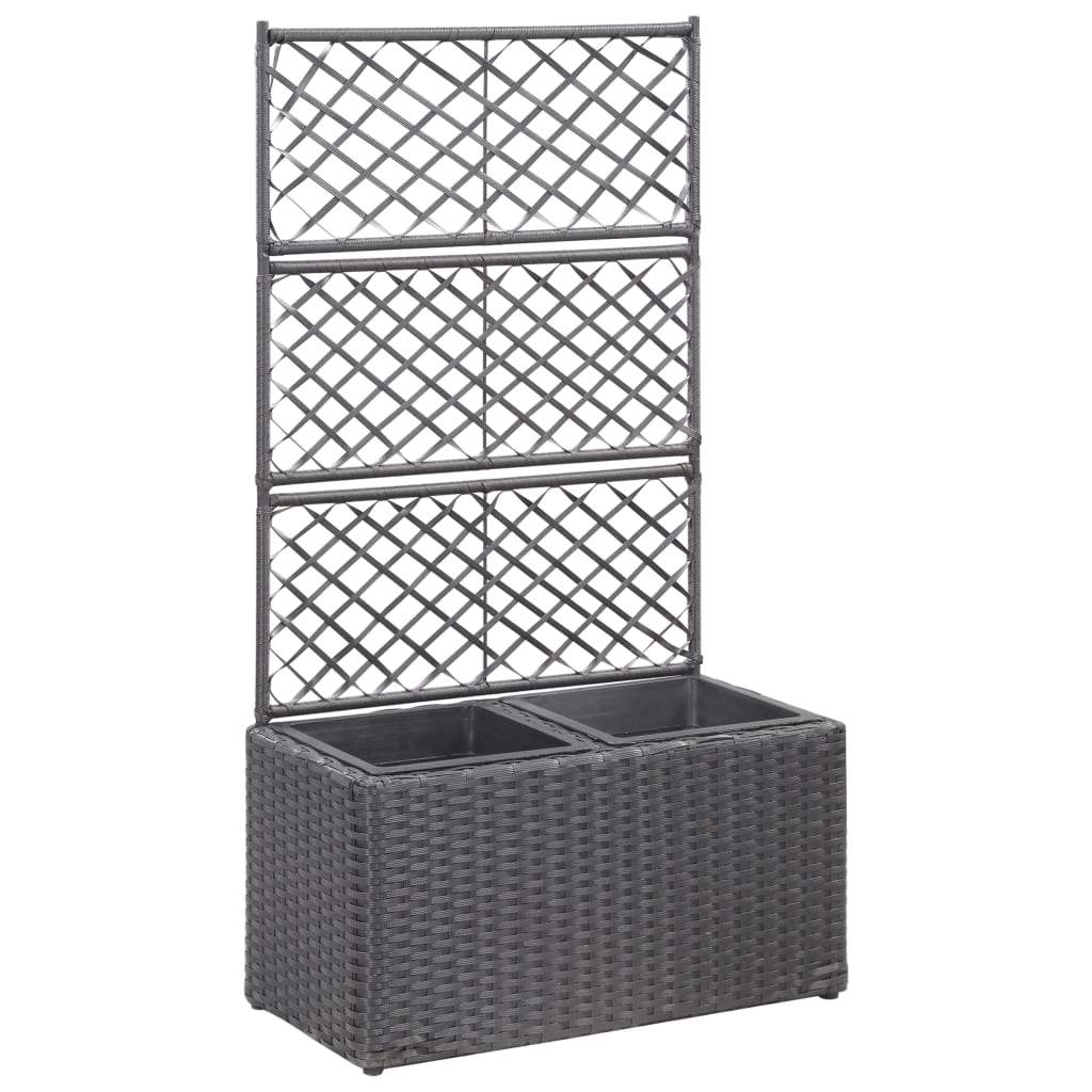 vidaXL Trellis Raised Bed with 3 Pots Poly Rattan Box Black/Brown Multi Sizes-3
