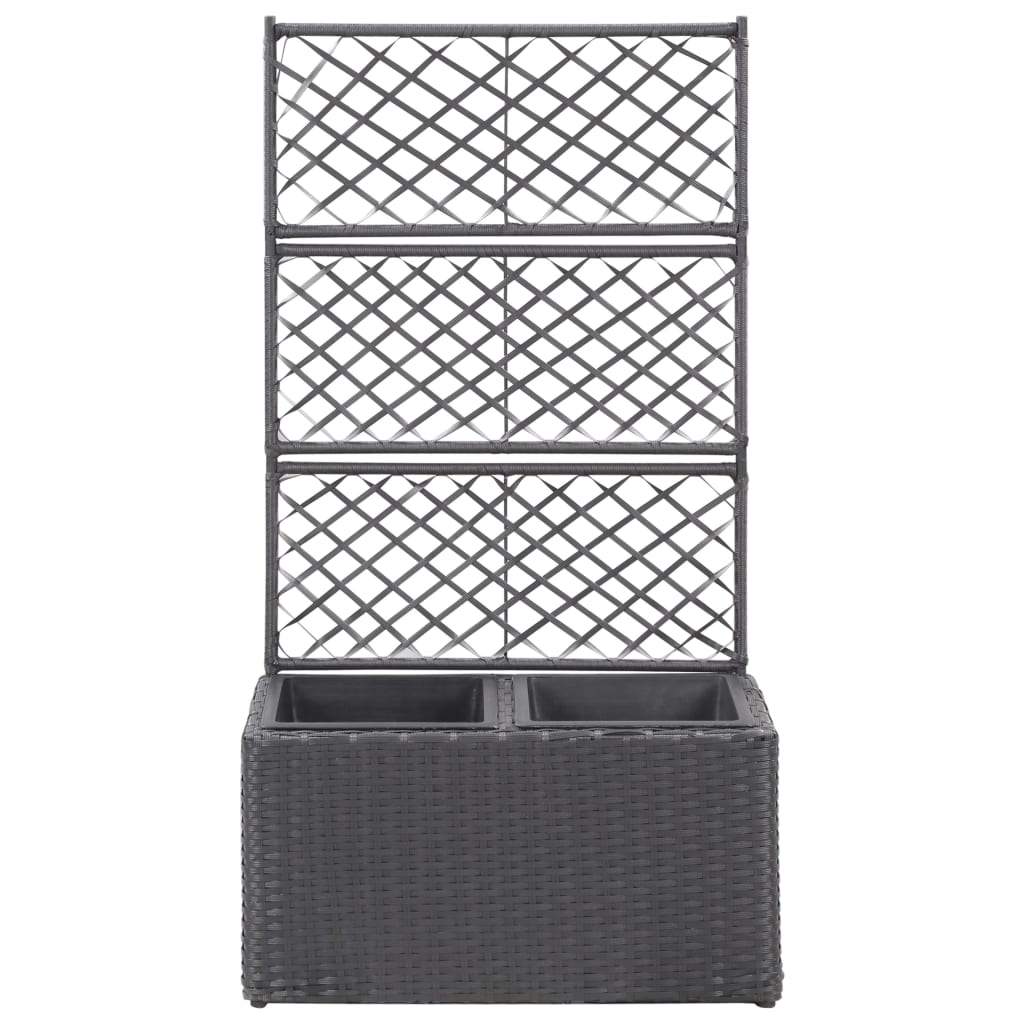 vidaXL Trellis Raised Bed with 3 Pots Poly Rattan Box Black/Brown Multi Sizes-4
