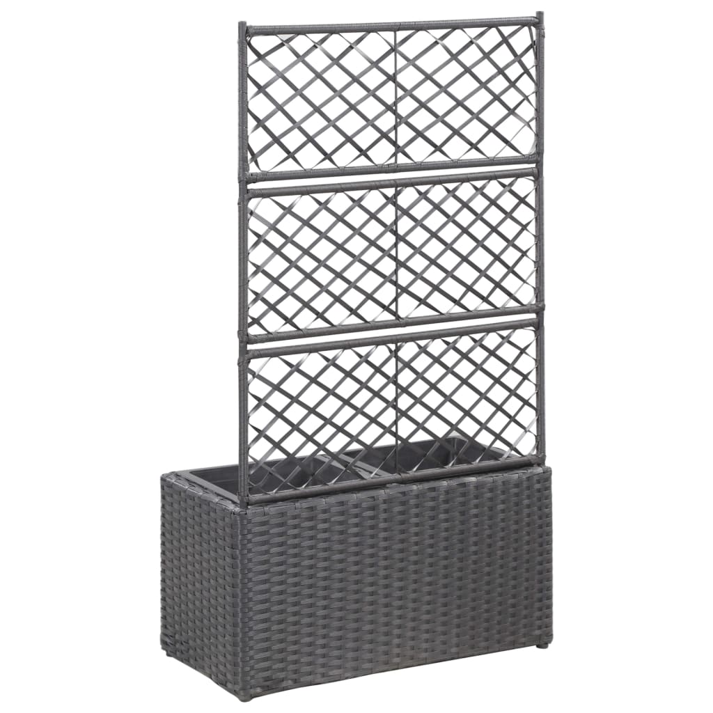 vidaXL Trellis Raised Bed with 3 Pots Poly Rattan Box Black/Brown Multi Sizes-5