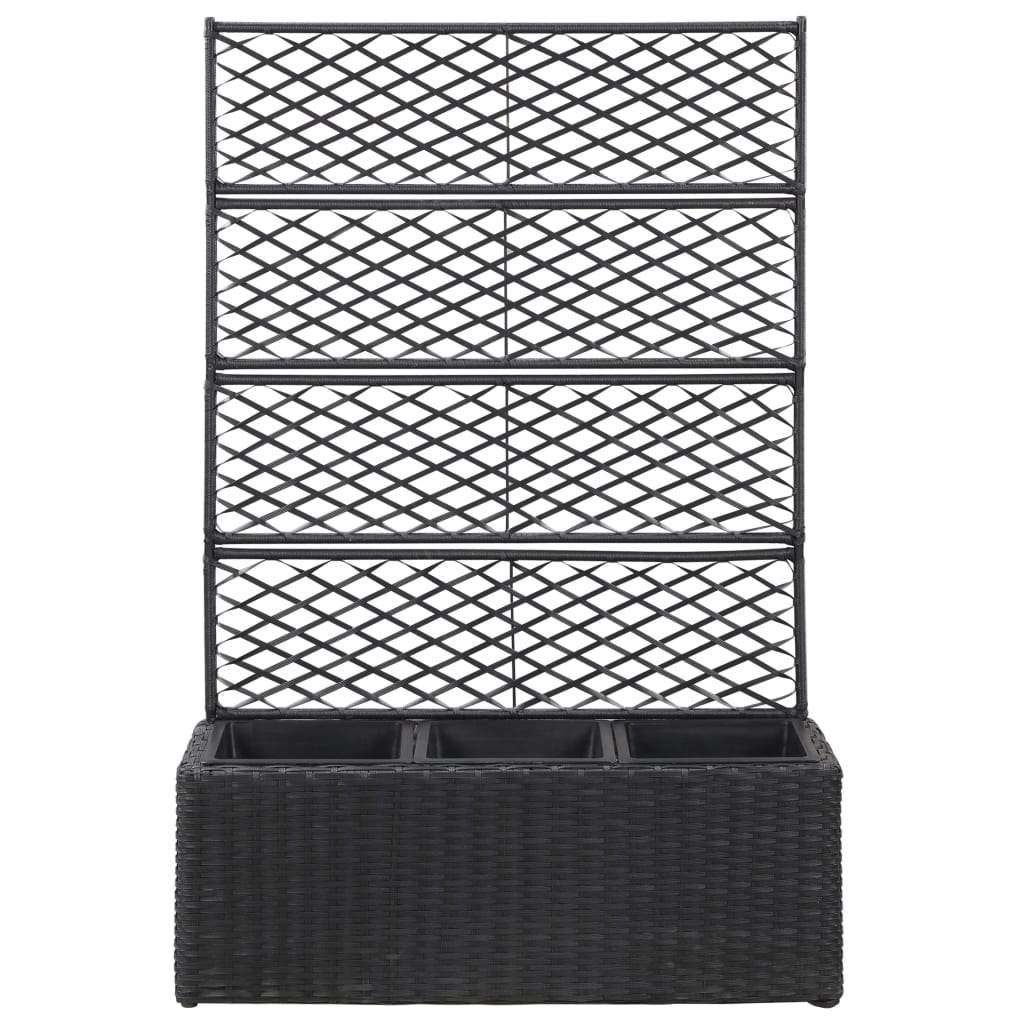vidaXL Trellis Raised Bed with 3 Pots Poly Rattan Box Black/Brown Multi Sizes-7