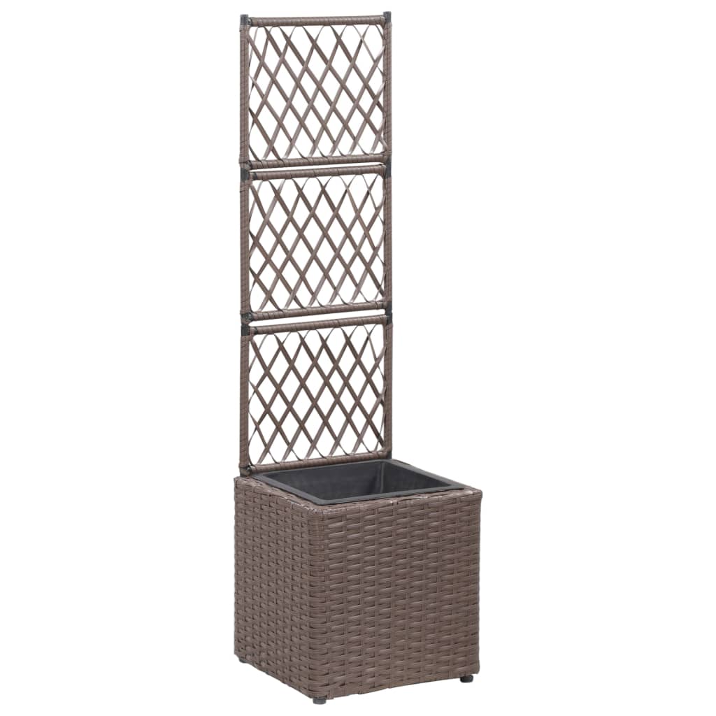 vidaXL Trellis Raised Bed with 3 Pots Poly Rattan Box Black/Brown Multi Sizes-9