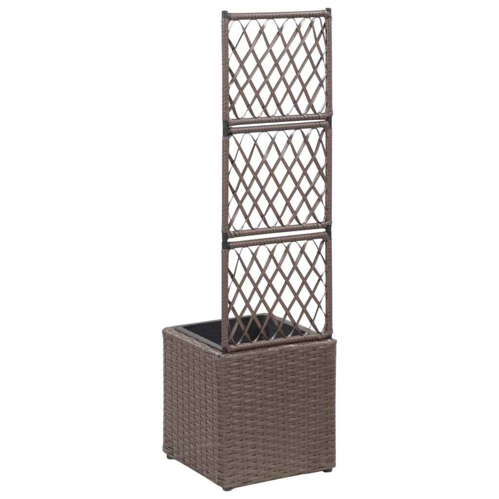vidaXL Trellis Raised Bed with 3 Pots Poly Rattan Box Black/Brown Multi Sizes-11