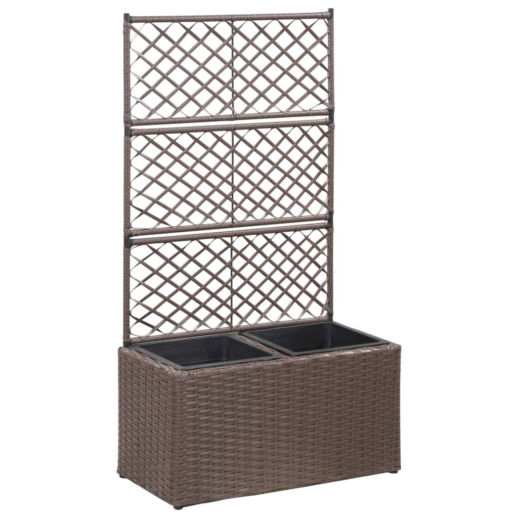vidaXL Trellis Raised Bed with 3 Pots Poly Rattan Box Black/Brown Multi Sizes-12