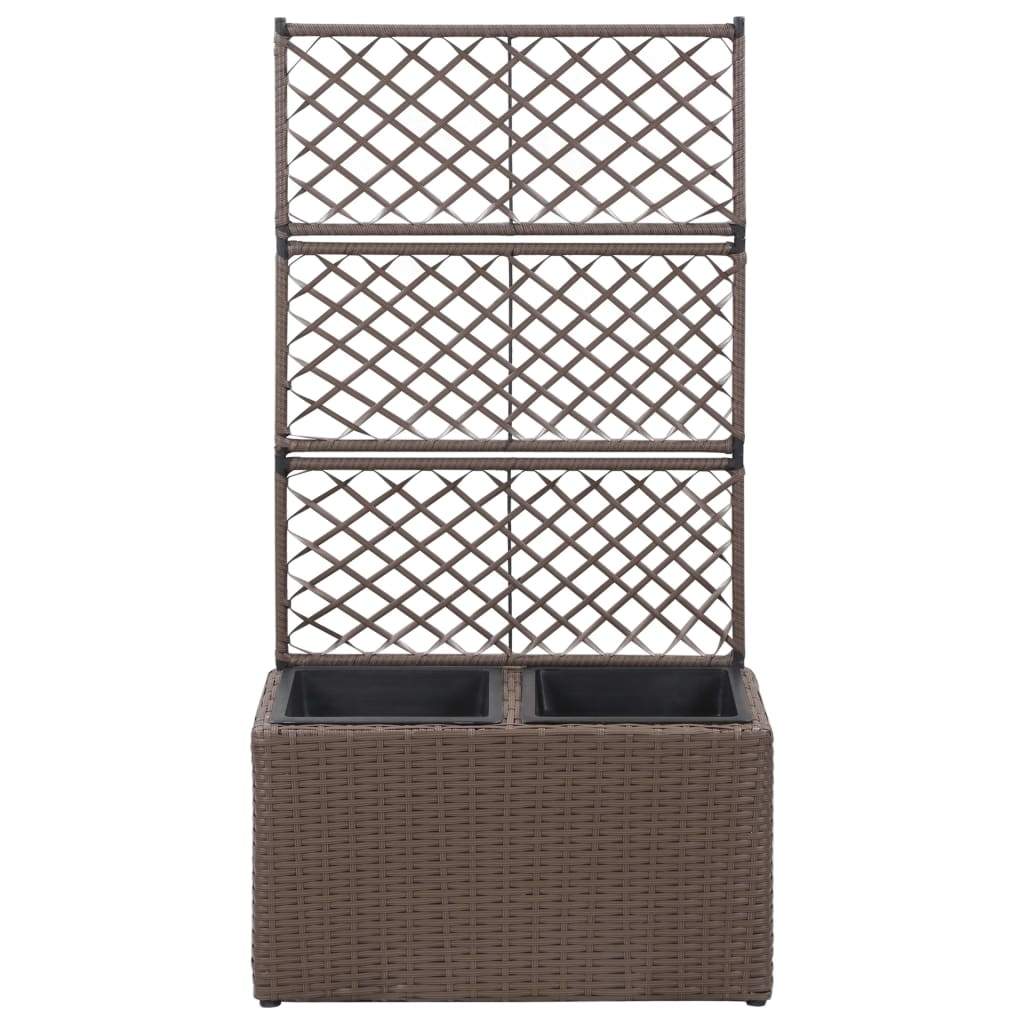 vidaXL Trellis Raised Bed with 3 Pots Poly Rattan Box Black/Brown Multi Sizes-13