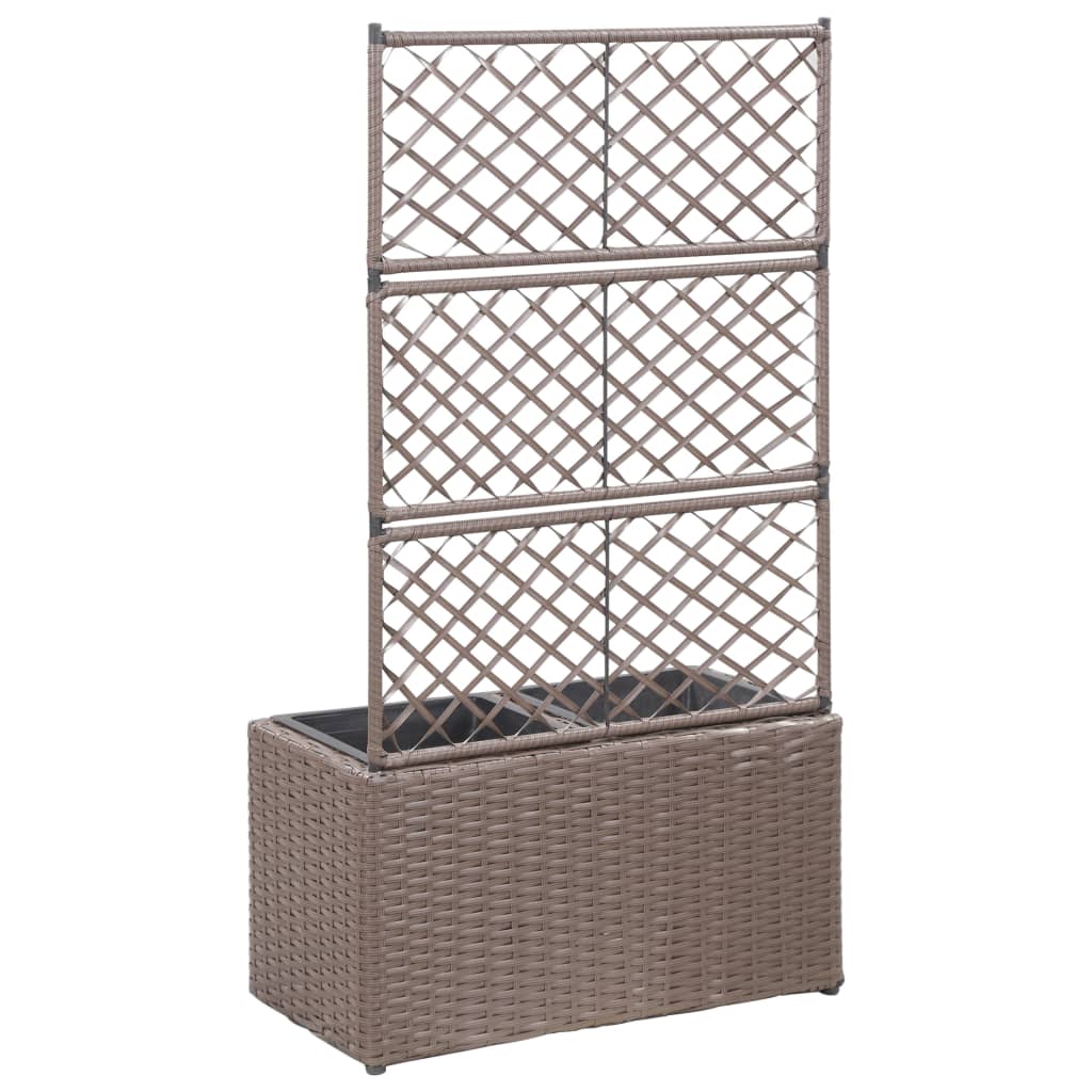 vidaXL Trellis Raised Bed with 3 Pots Poly Rattan Box Black/Brown Multi Sizes-14