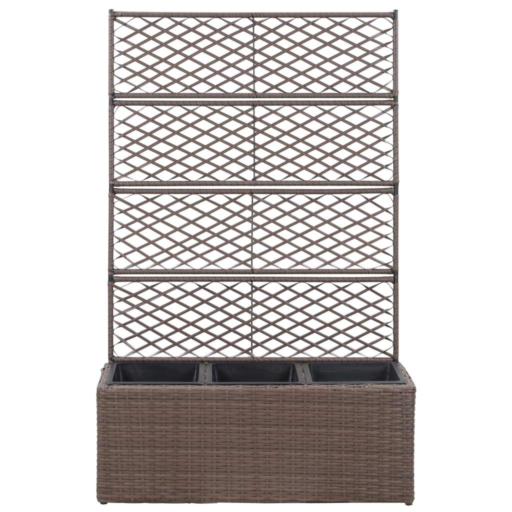 vidaXL Trellis Raised Bed with 3 Pots Poly Rattan Box Black/Brown Multi Sizes-16