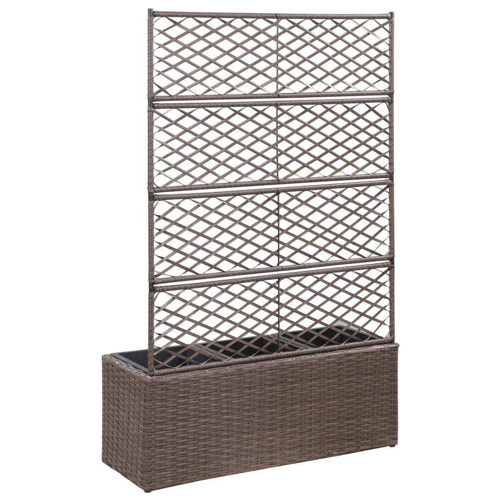 vidaXL Trellis Raised Bed with 3 Pots Poly Rattan Box Black/Brown Multi Sizes-17
