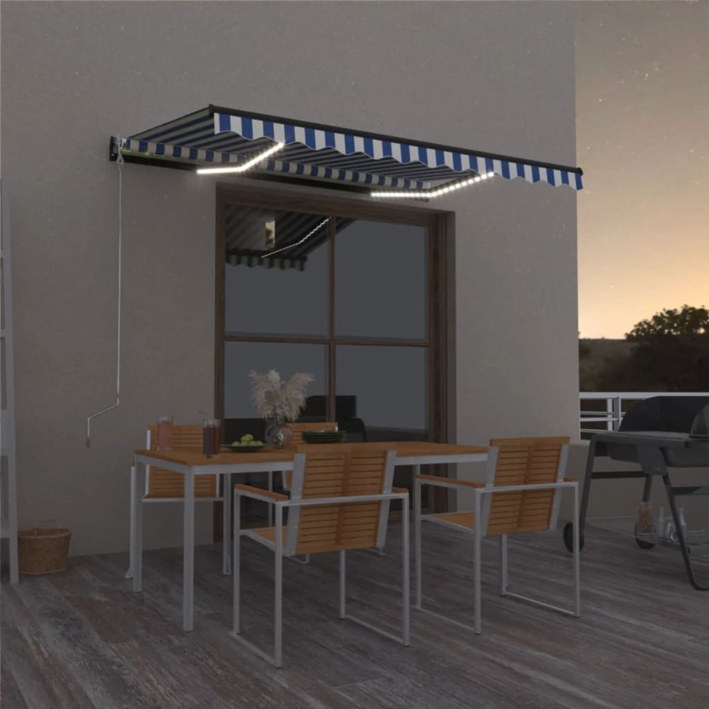 vidaXL Manual Retractable Awning with LED Blue and White Awning 157.5"/196.9"-5