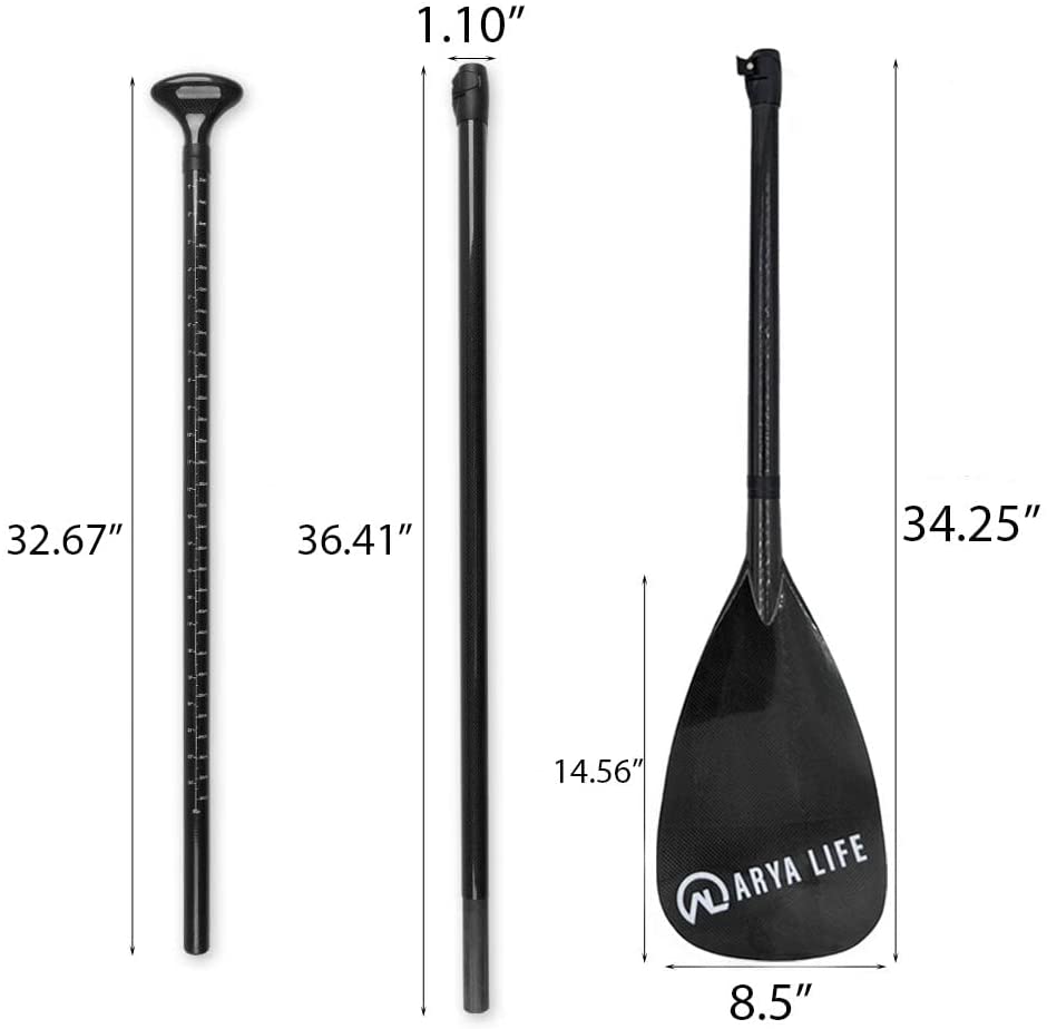 Arya Life 3 Piece Stand Up Paddle Board Paddle, SUP Paddle with Fiberglass Blade, Adjustable Carbon Fiber Shaft, 70-86 Inches, Black-3