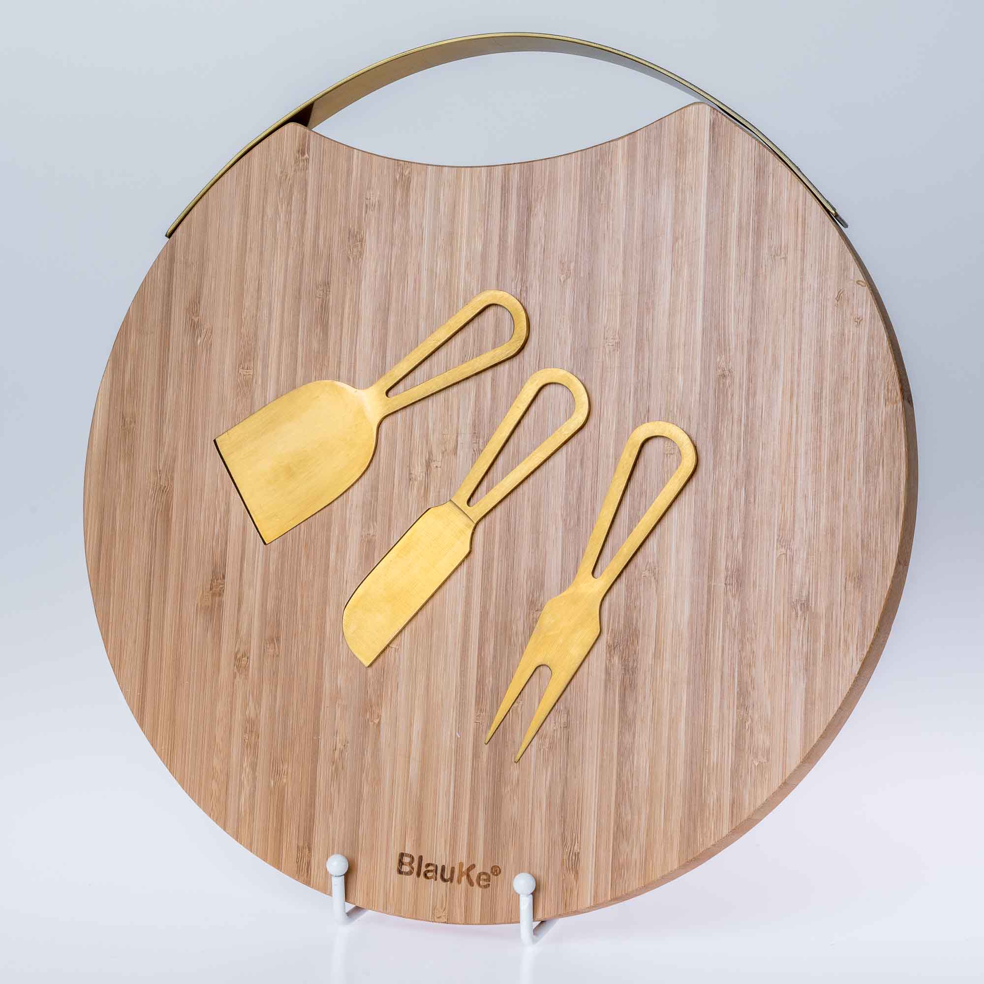 Bamboo Cheese Board and Knife Set with Magnetic Cutlery Storage - 13 inch Round Charcuterie Board-10