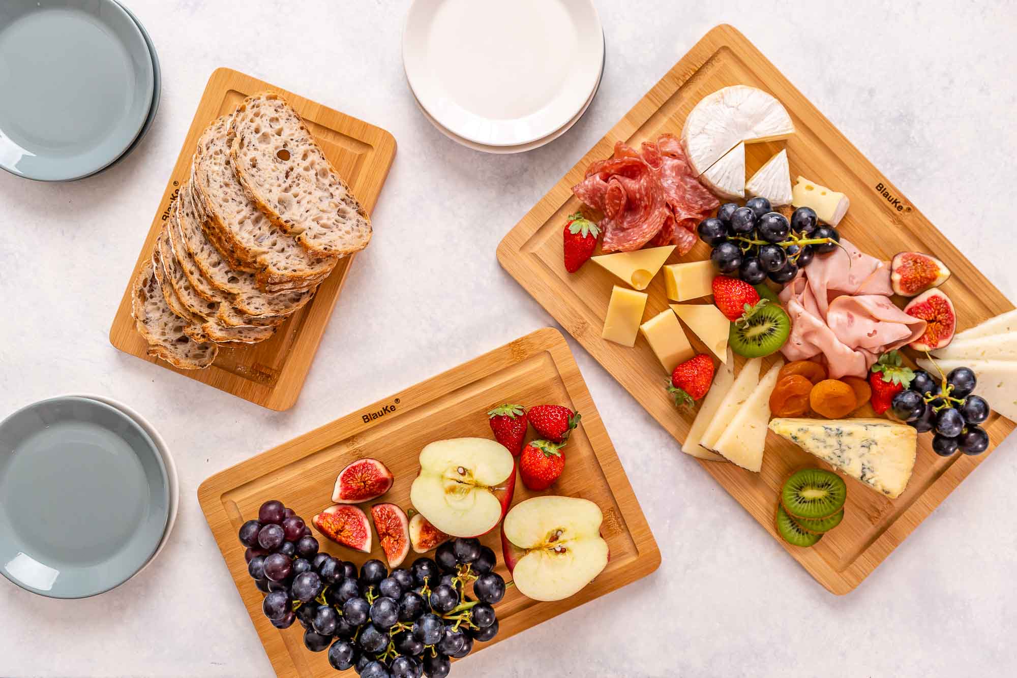 Wooden Cutting Boards for Kitchen with Juice Groove and Handles - Bamboo Chopping Boards Set of 3 - Wood Serving Trays-7