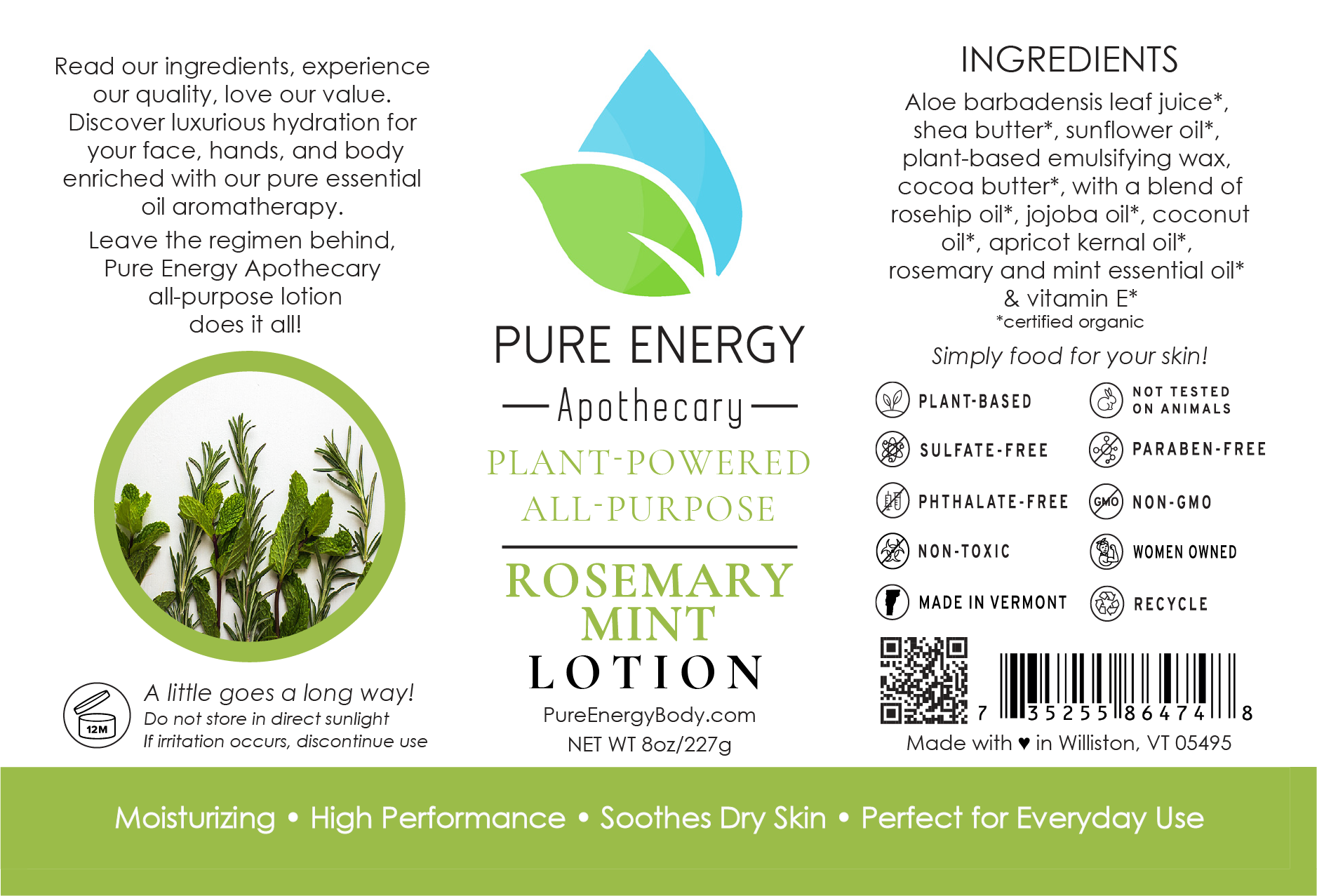 Natural All Purpose Lotion 8 Oz (Rosemary Mint)-2