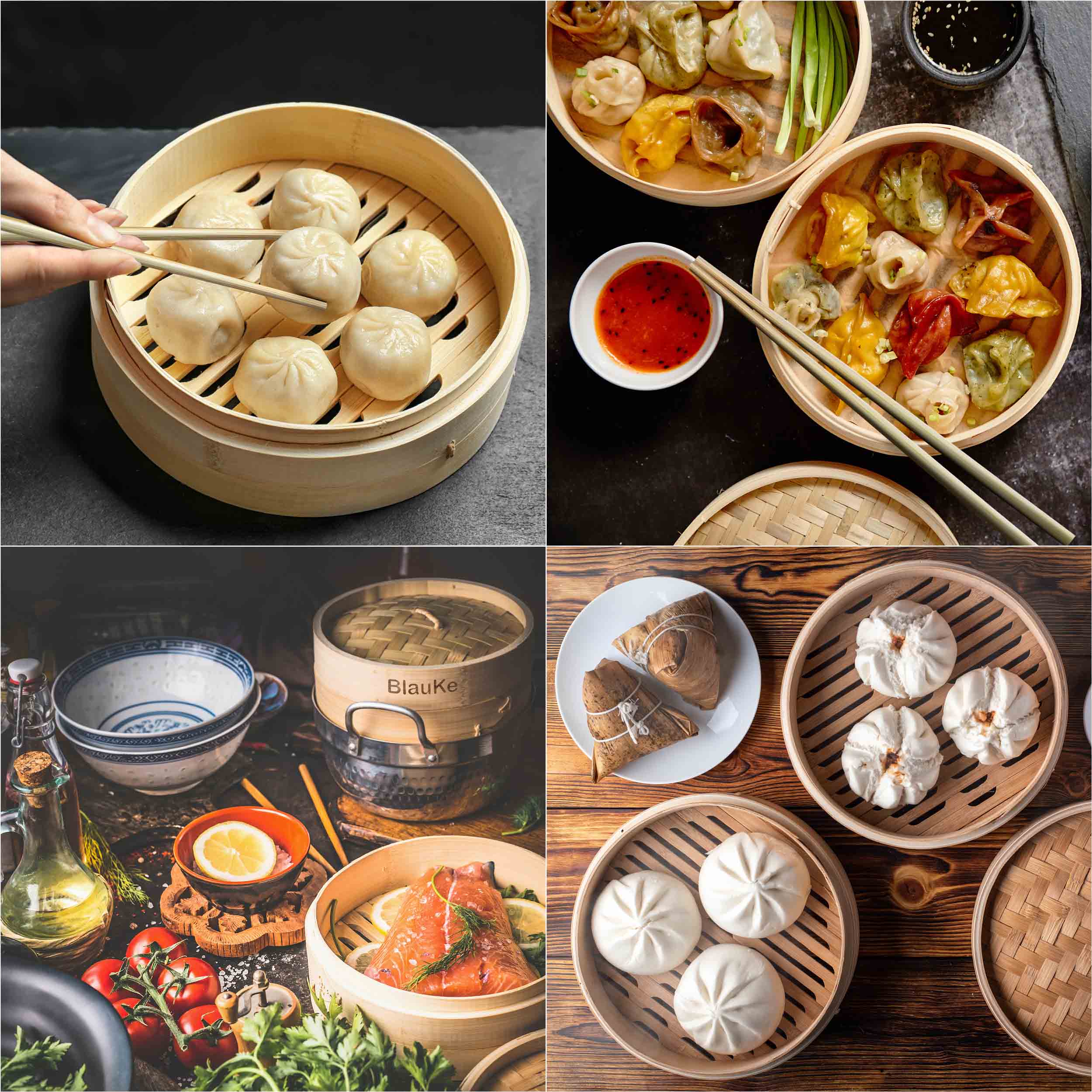 2-Tier Bamboo Steamer for Cooking Dumplings, Vegetables, Meat, Fish, Rice - Bamboo Steamer Basket 10 Inch with 2 Pairs Chopsticks, Tongs and 50 Paper Liners-5