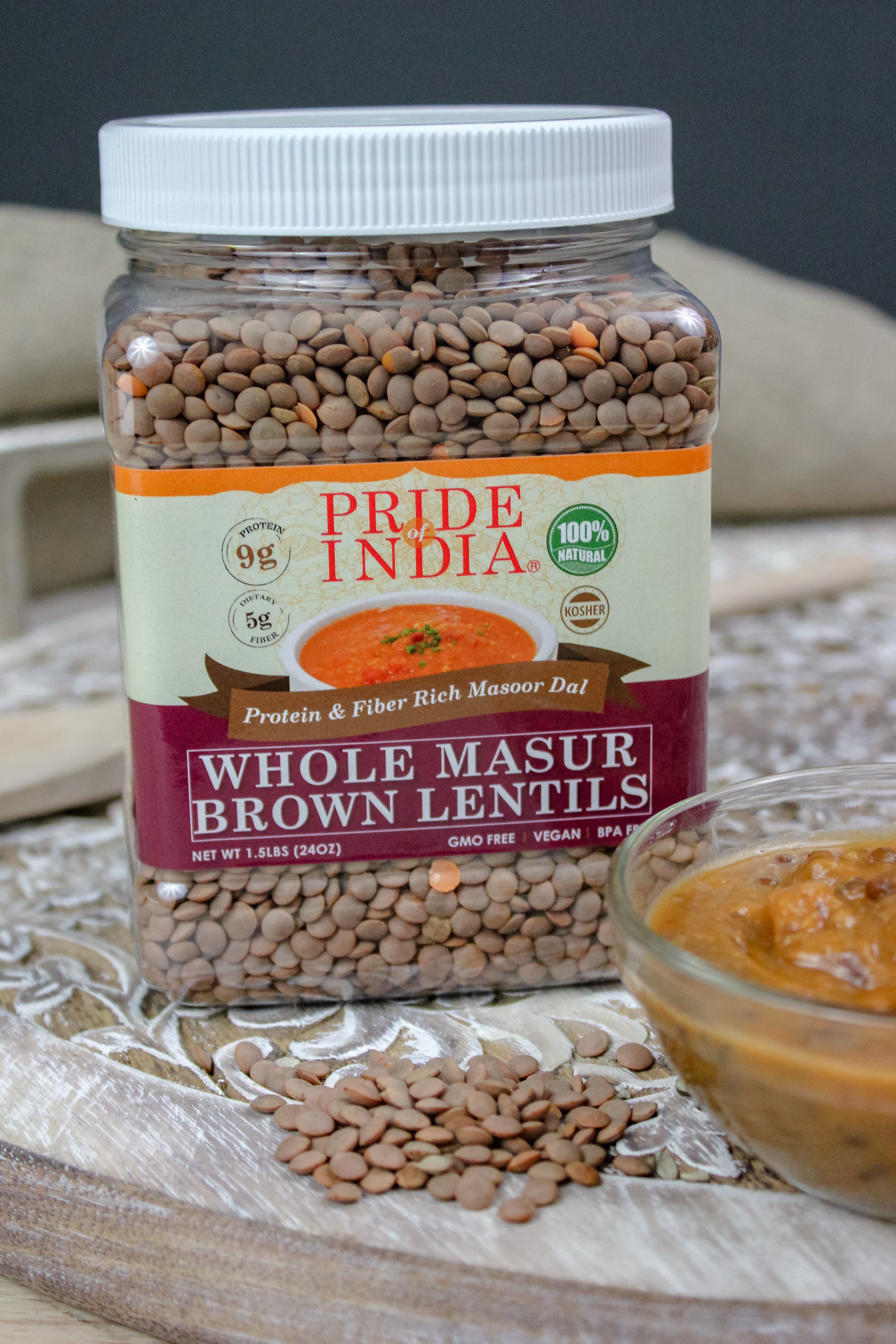 Indian Whole Brown Crimson Lentils - Protein & Fiber Rich Masoor Whole Jar-2