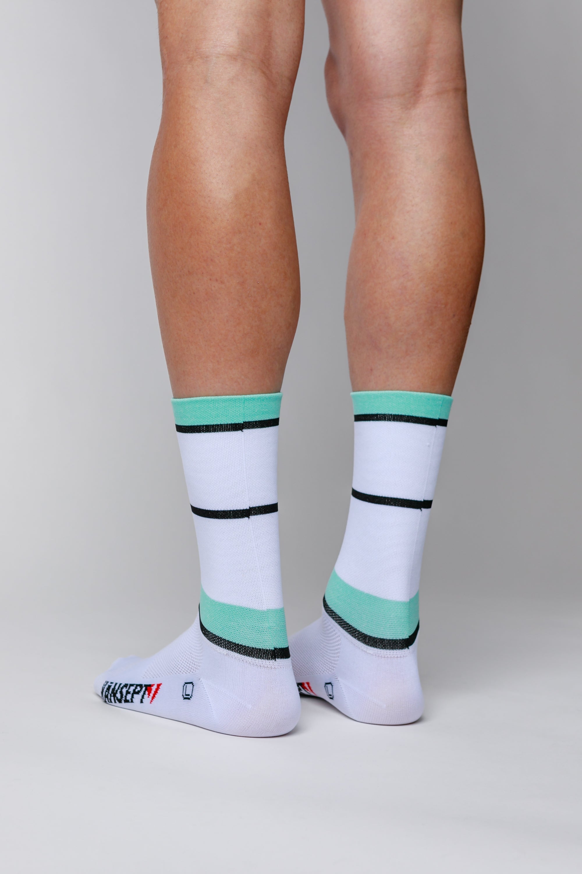 NOW ON SALE!!!  ProSpec Rouleur Sock | Squadra Stripes | White/Celeste Green/Obsidian Black-2