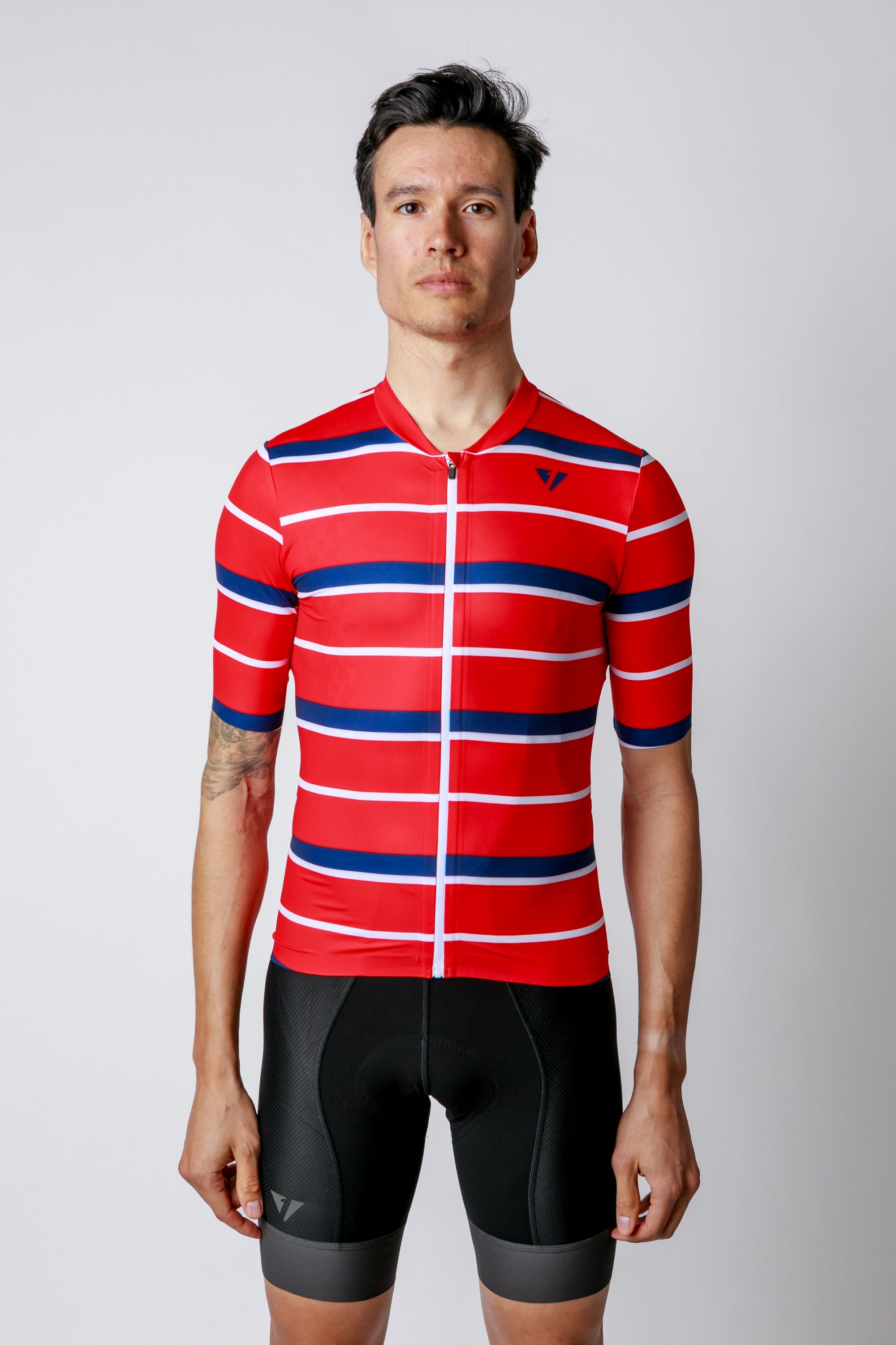 NOW ON SALE!!! Men's ProSpec Rouleur SZ Jersey | Squadra Stripes | Flamme Rouge Red/Midnight Blue/White-5