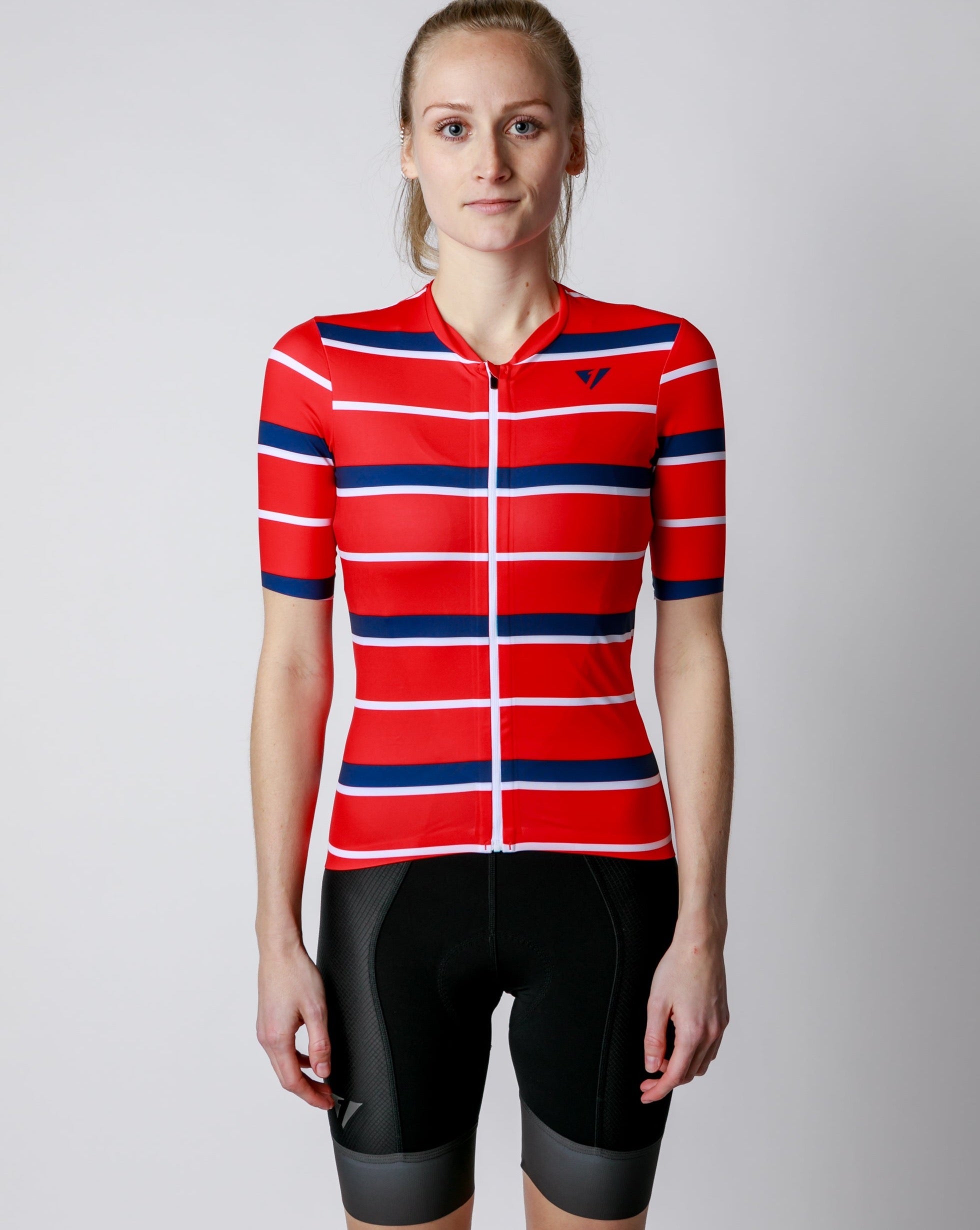 NOW ON SALE!!!  Women's ProSpec Rouleur SZ Jersey | Squadra Stripes | Flamme Rouge Red/Midnight Blue/White-0