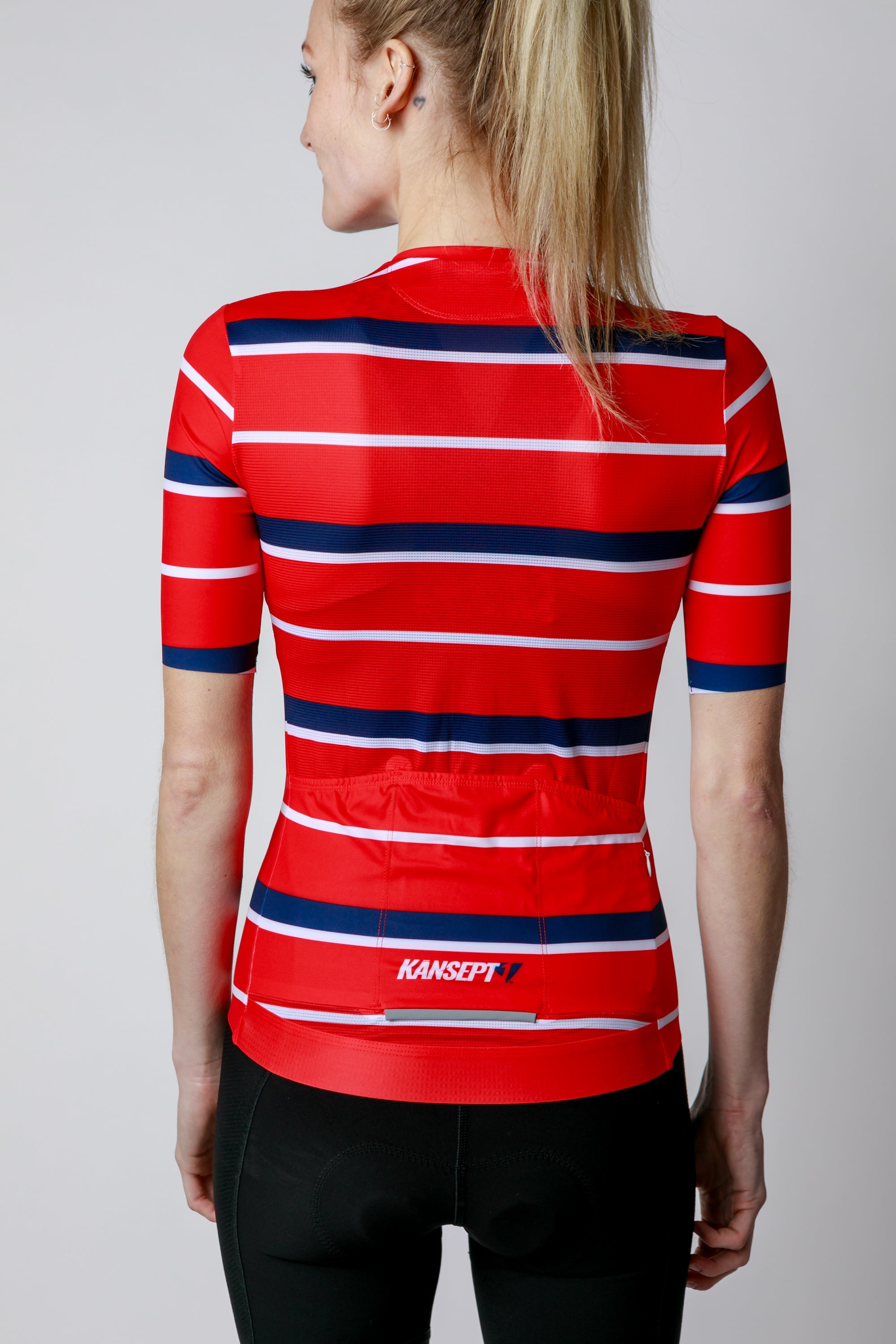 NOW ON SALE!!!  Women's ProSpec Rouleur SZ Jersey | Squadra Stripes | Flamme Rouge Red/Midnight Blue/White-2