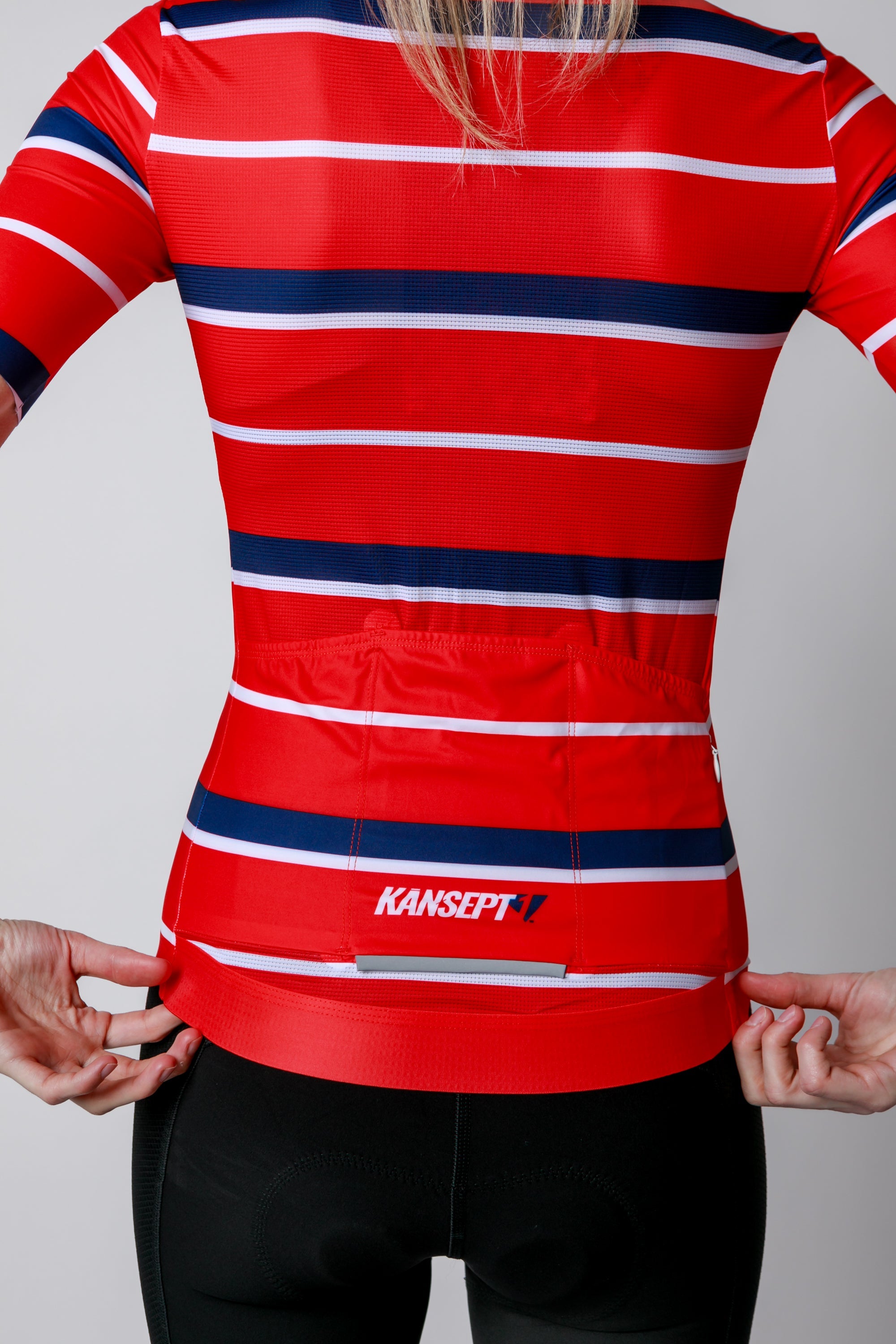 NOW ON SALE!!! Women's ProSpec Rouleur SZ Jersey | Squadra Stripes | Flamme Rouge Red/Midnight Blue/White-3