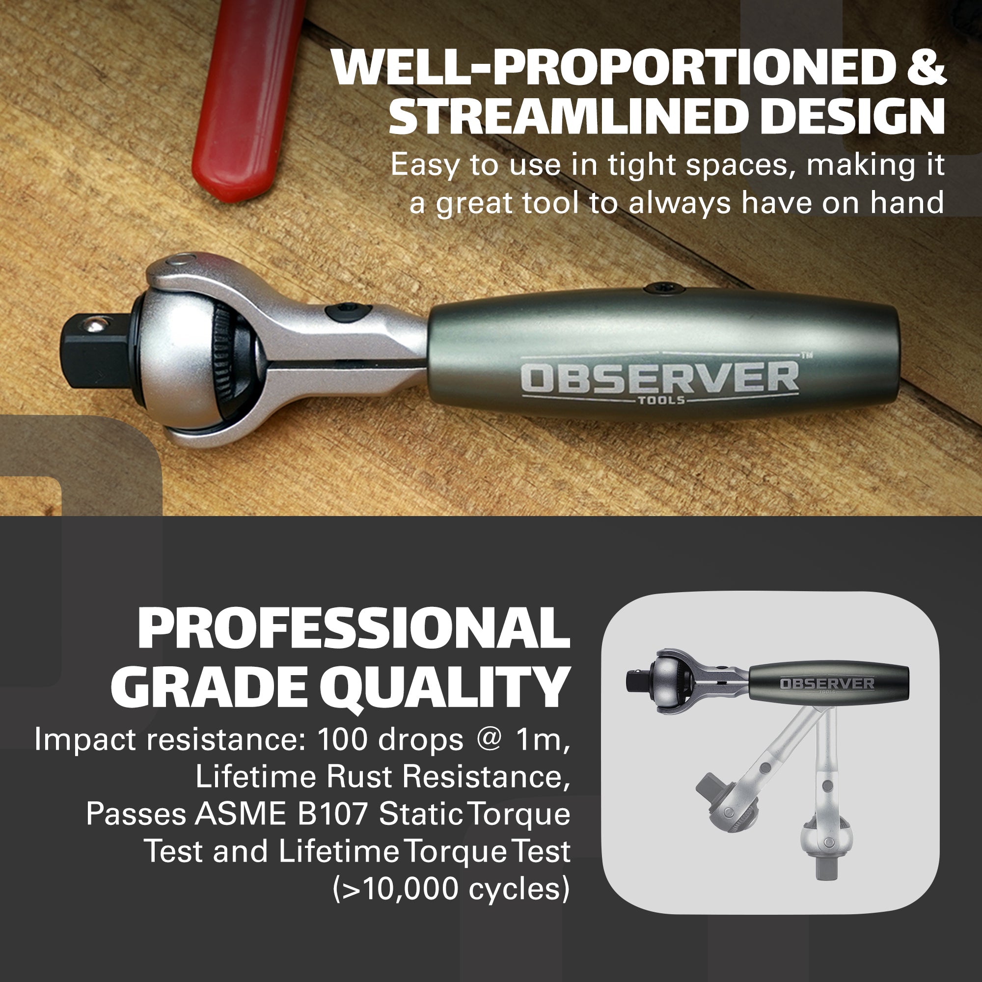 Dual-Flex Ratchet, 72-Teeth, Pivoting Handle, Rotating Head, Quick Release, Reversible-5