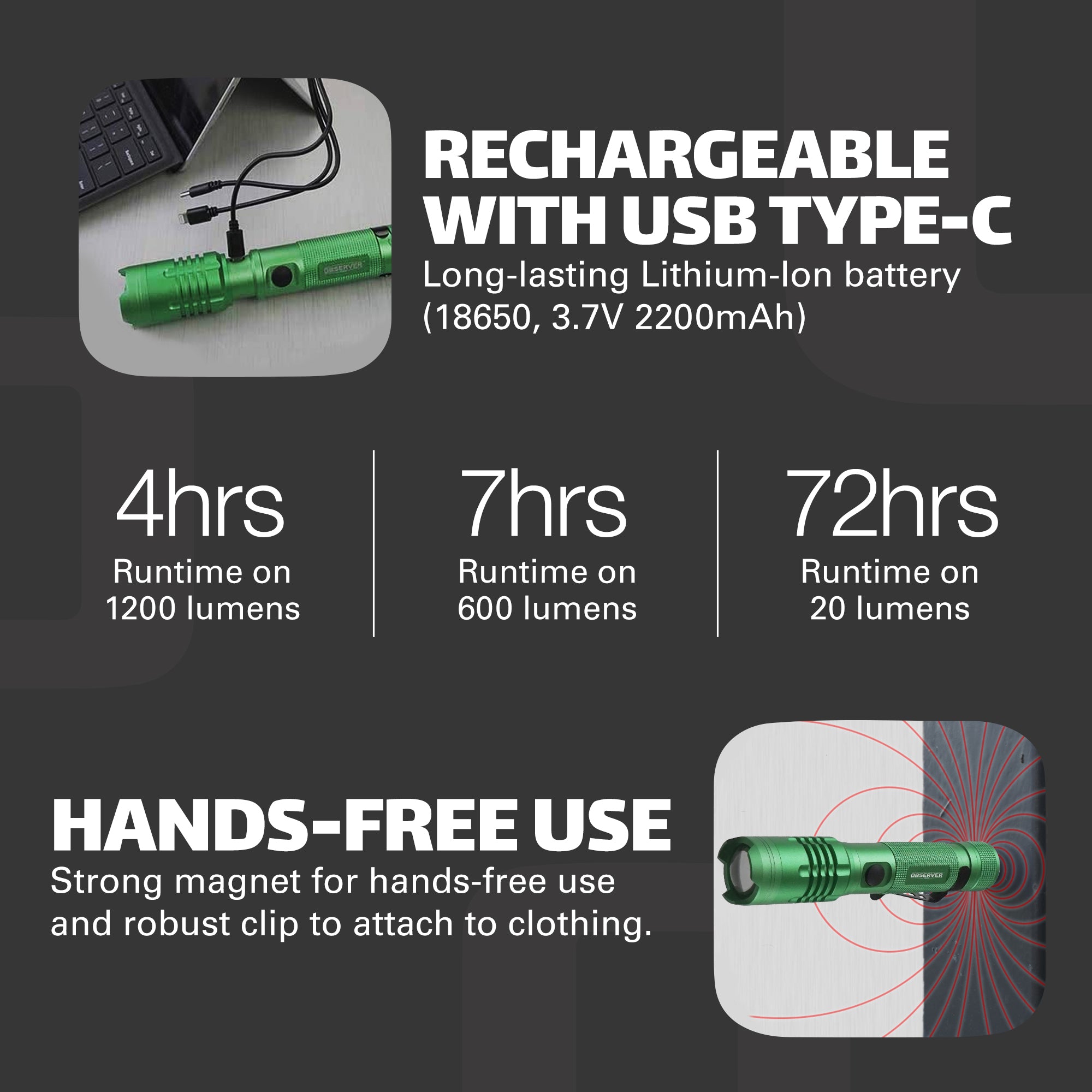 1200 Lumen Tactical LED Rechargeable Flashlight with Power Bank & Dual Power-4