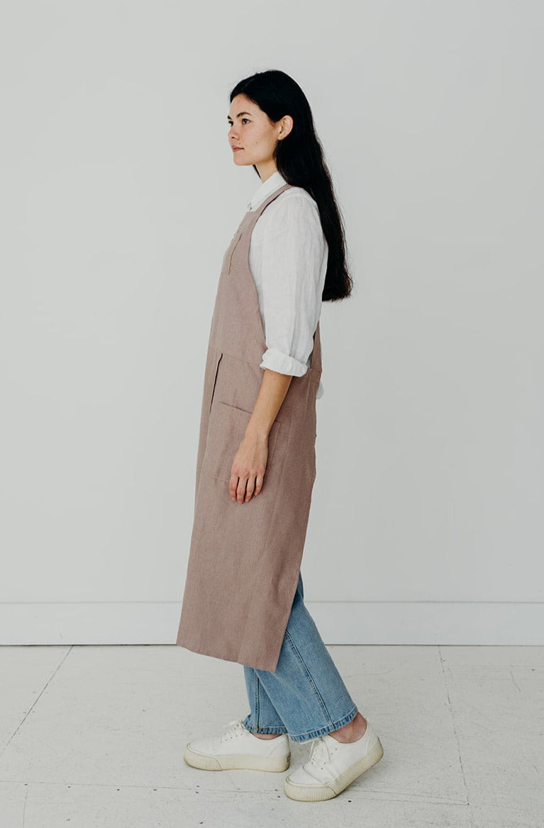 Split Leg Linen Smock Apron with Cross Back-3
