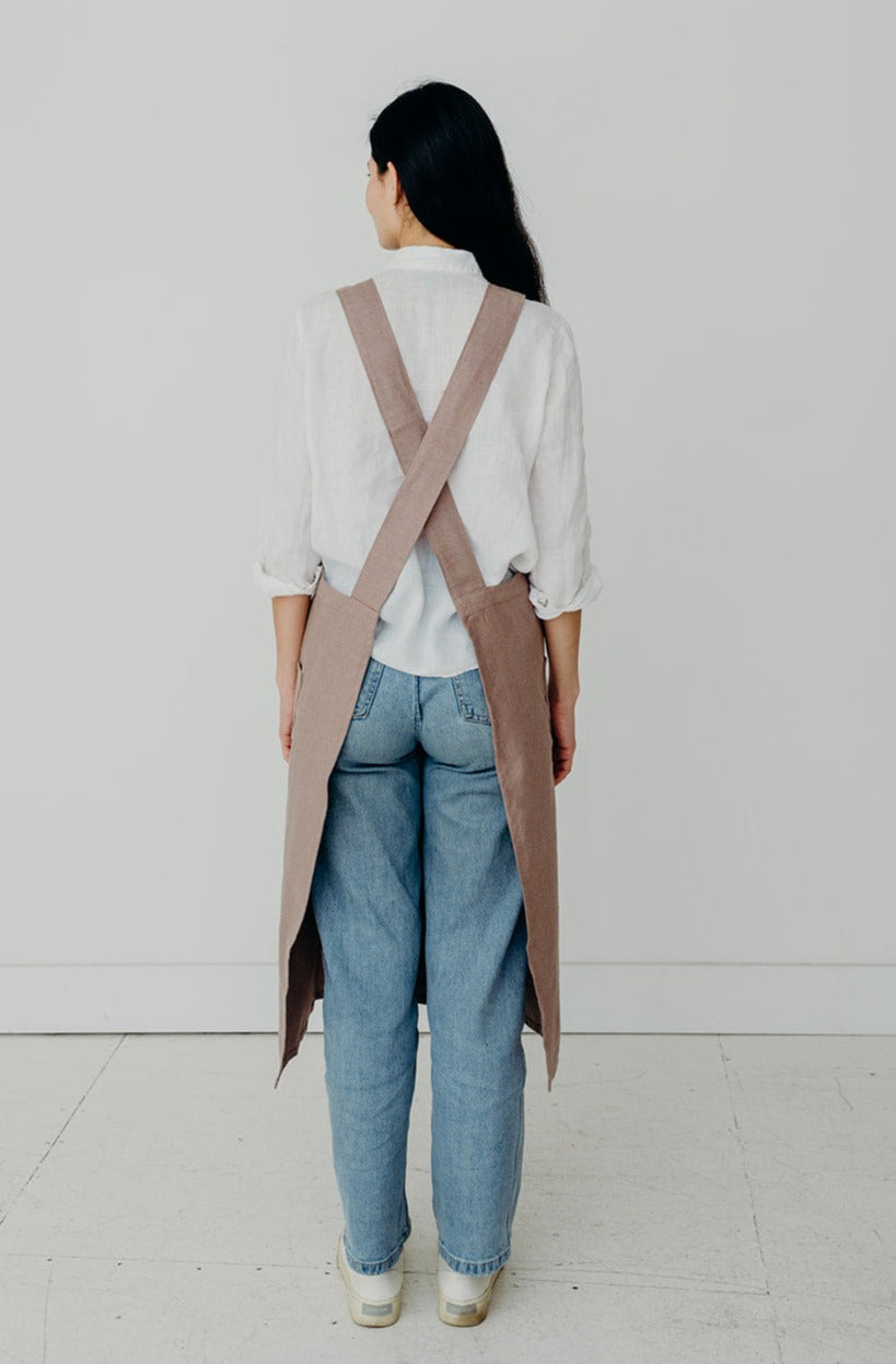 Split Leg Linen Smock Apron with Cross Back-1