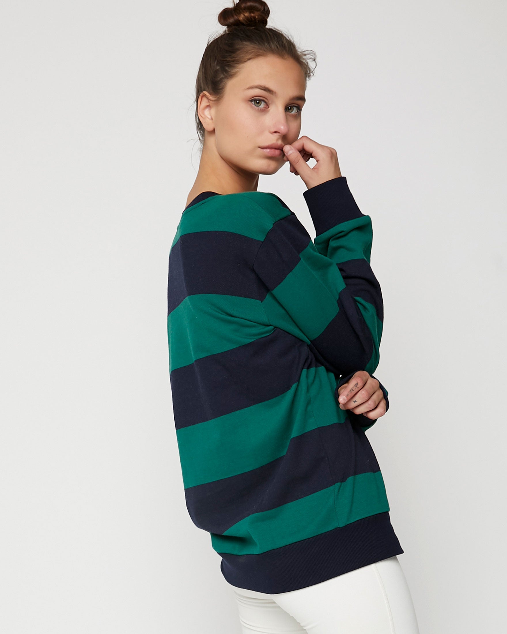 Embroidered Rebody Rugby Striped Sweatshirt Sustainable-5
