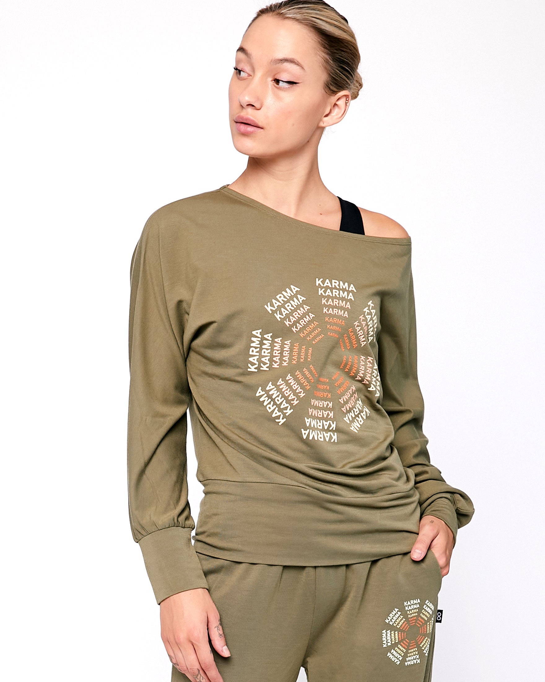 Karma Graphic Viscose Blend Long Sleeve Top-5