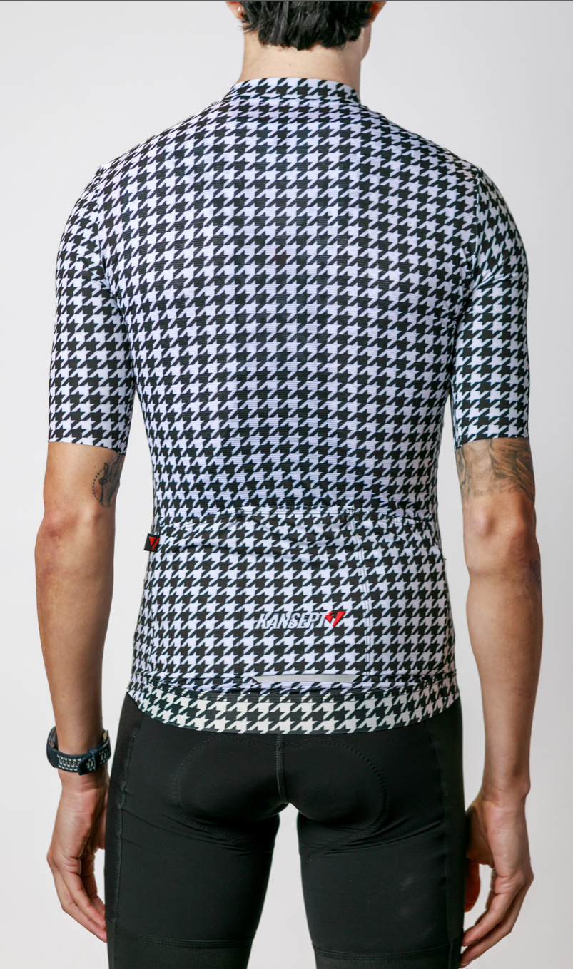 Men's ProSpec Rouleur HZ Jersey | Houndstooth print | Black + White-2