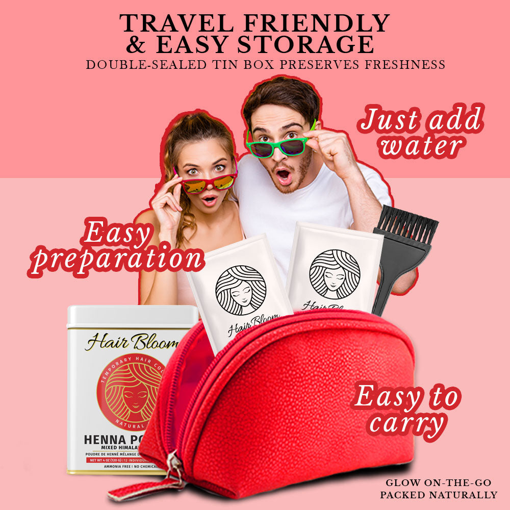 Hair Bloom Natural Red Hair Color- Henna w/ Mixed Himalayan Herbs Hair Color Powder- 12 Individual Sachets (10 gm each)- Reusable Brush & Tray Included-5