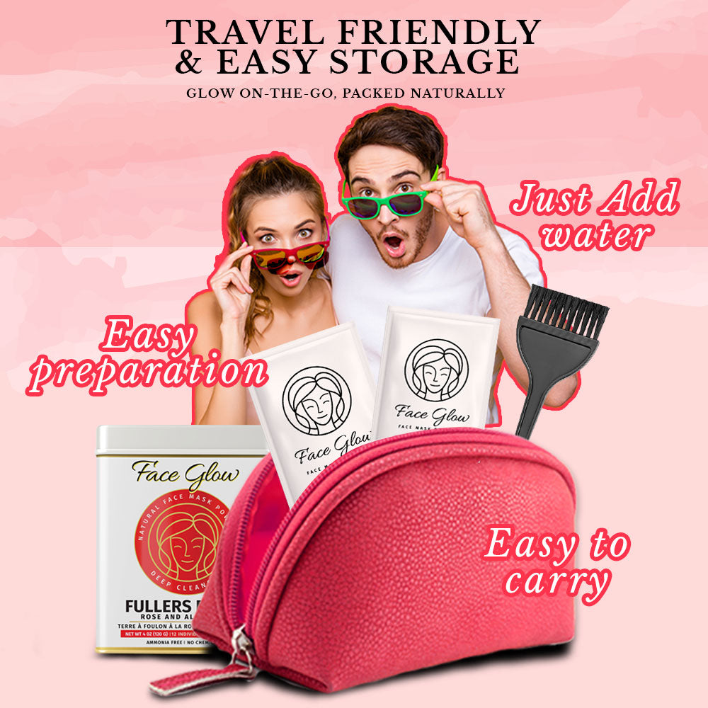 Face Glow- Fuller’s Earth w/ Rose & Aloe Vera- 12 Individual Sachets of Multani Mitti (10 gm each)- Reusable Brush & Tray Included-5