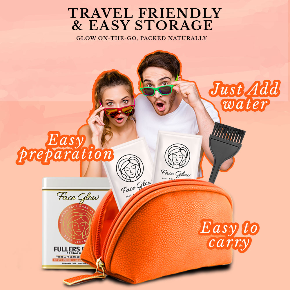 Face Glow- Fuller’s Earth w/ Sandalwood - 12 Individual Sachets of Multani Mitti (10 gm each)- Reusable Brush & Tray Included-5