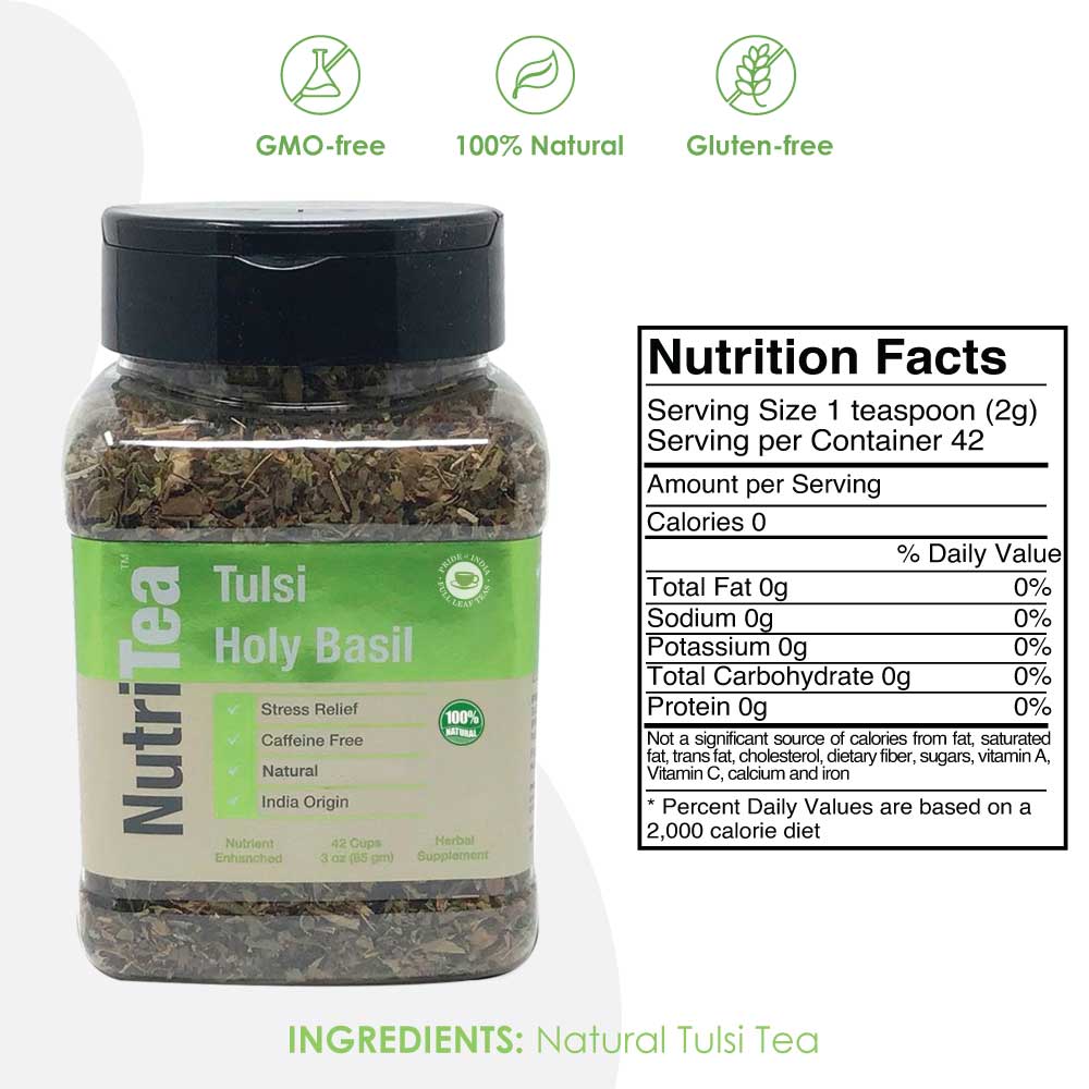 NUTRITEA Natural Tulsi Holy Basil Herbal Full Leaf Tea (Caffeine Free)-2