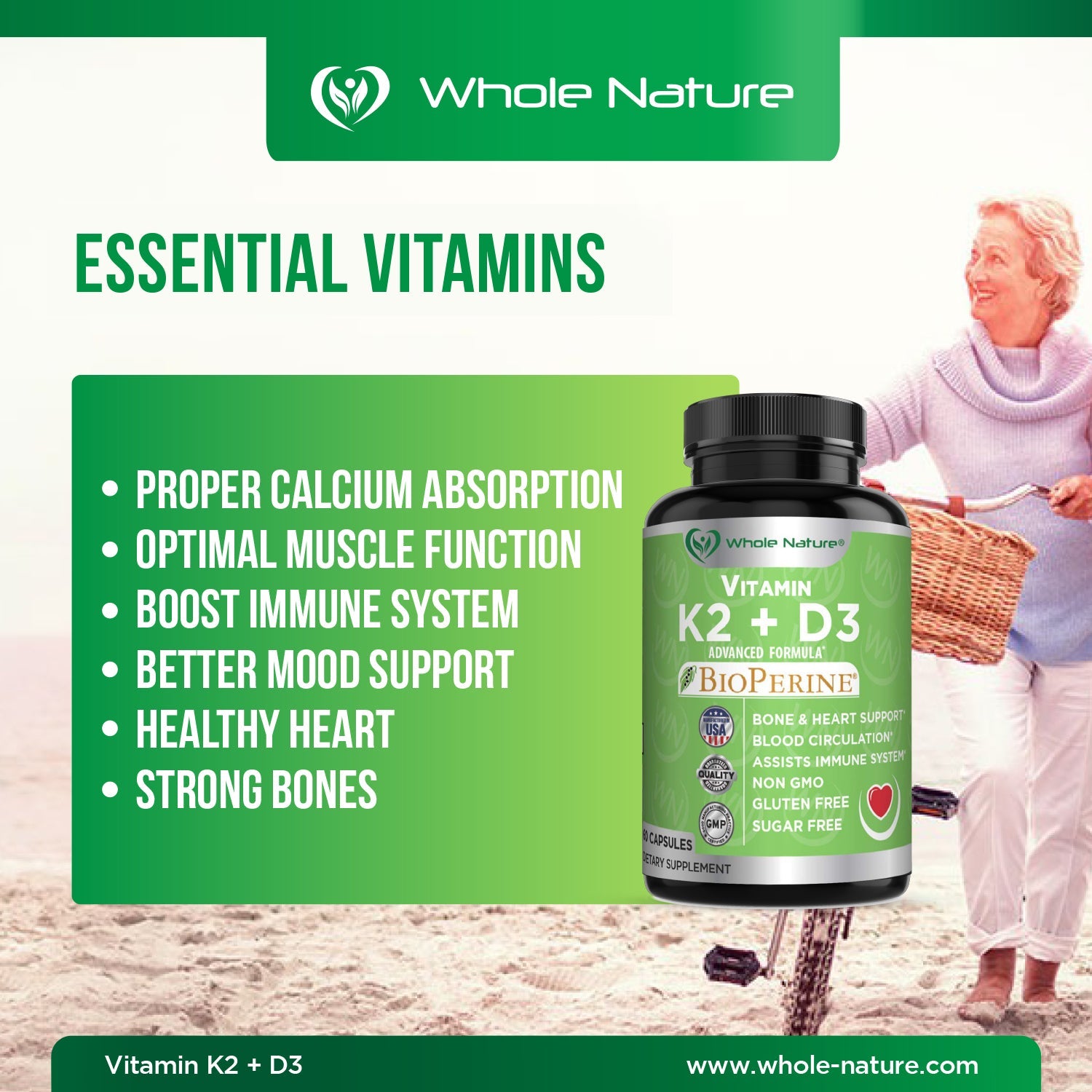 Whole Nature K2 (MK7)+D3 Plus Calcium-5