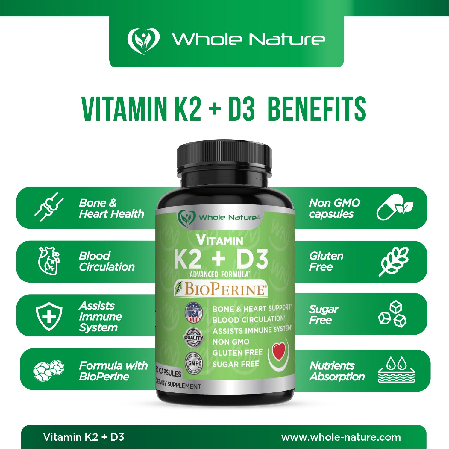 Whole Nature K2 (MK7)+D3 Plus Calcium-6