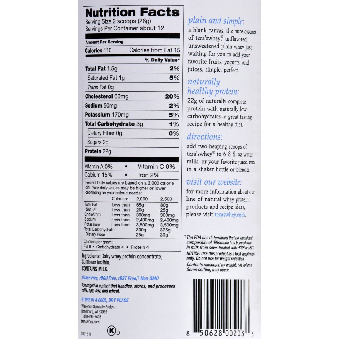 Tera's Whey rBGH Free Whey Protein  (1x12 OZ)-1