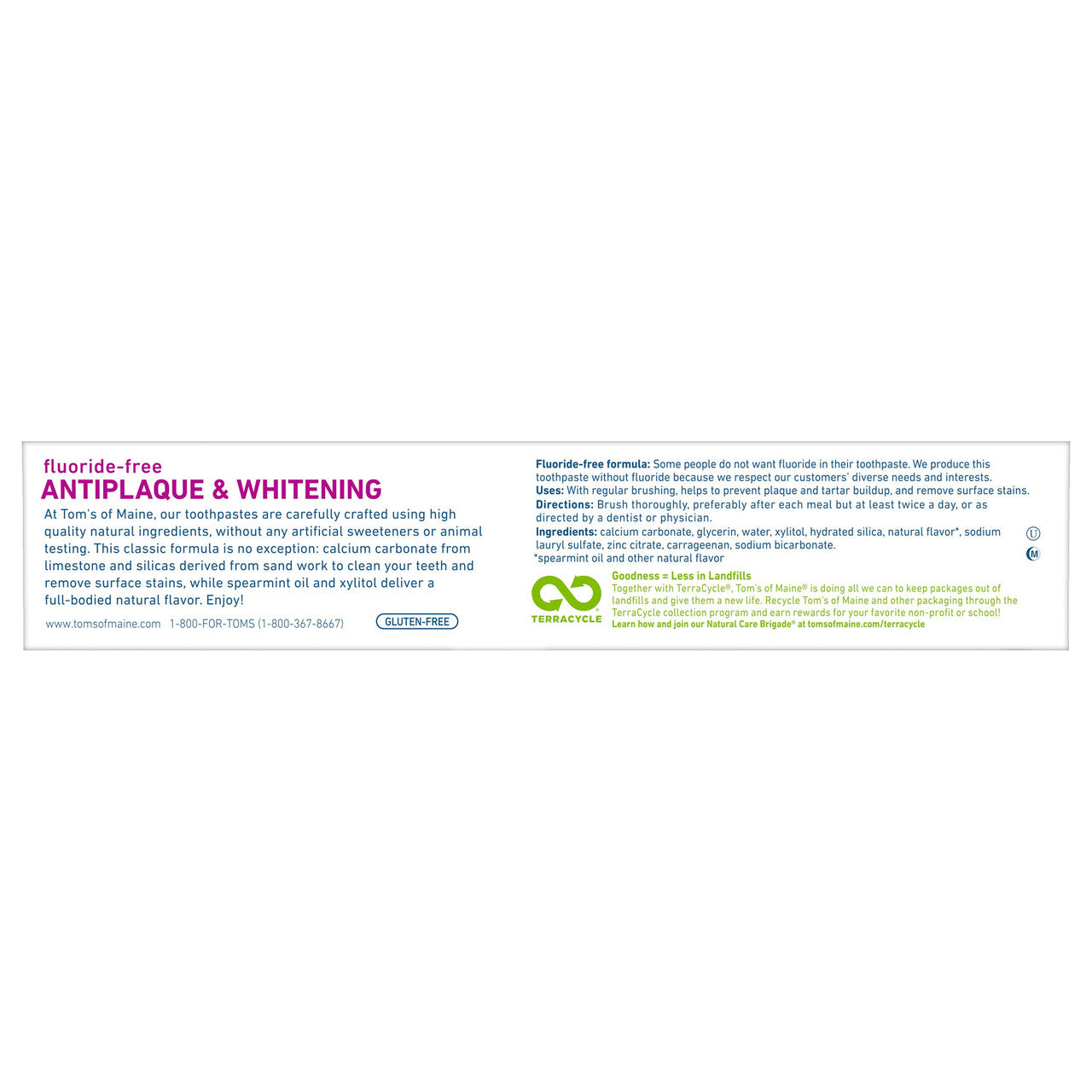 Tom's Of Maine Tartar Control+Whitening Spearmint Fluoride Free Toothpaste (6x5.5 Oz)-1