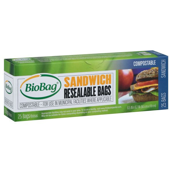 Biobag Compostable Resealable Sandwich Bag (12x25 CT)-0