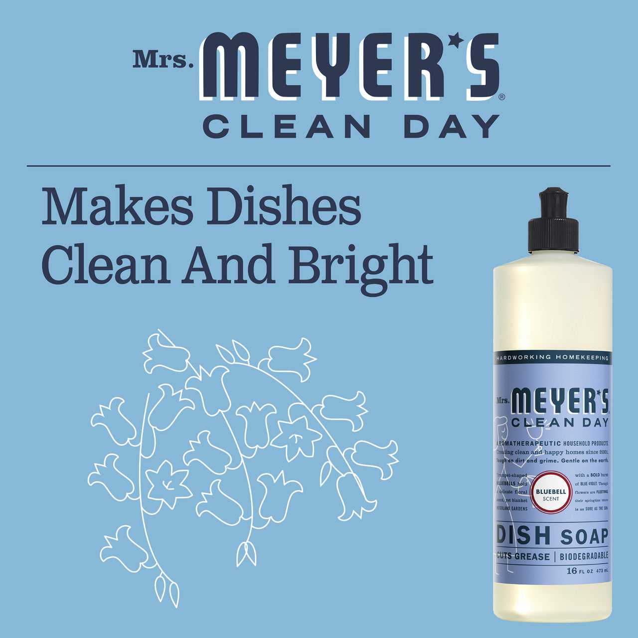 Mrs. Meyers Bluebell Liquid Dishwashing Soap (6x16 Oz)-2