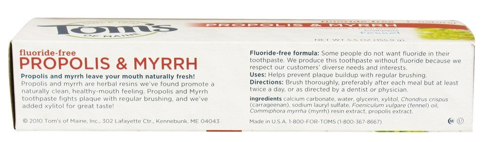 Tom's Of Maine Fennel Fluoride Free with Propolis & Myrrh Toothpaste (6x5.5 Oz)-2