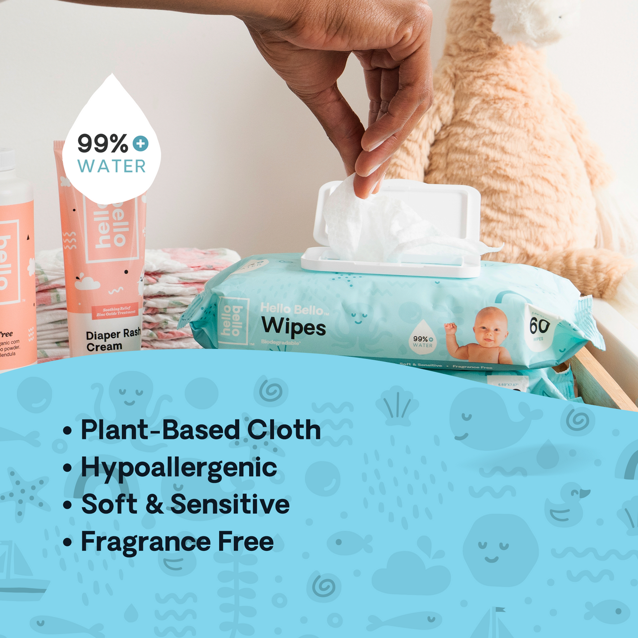 HELLO BABY WIPES 1 PACK ( 1 X 60 CT )-3