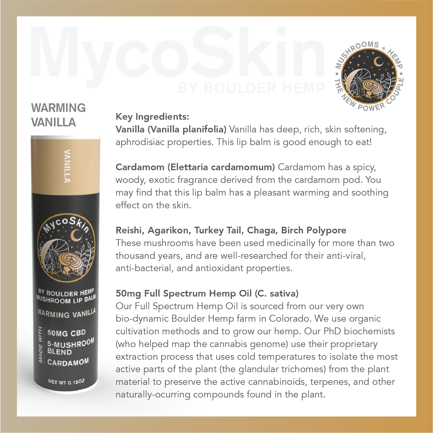 Warming Vanilla Cardamom 50mg CBD + Mushroom Lip Balm-1